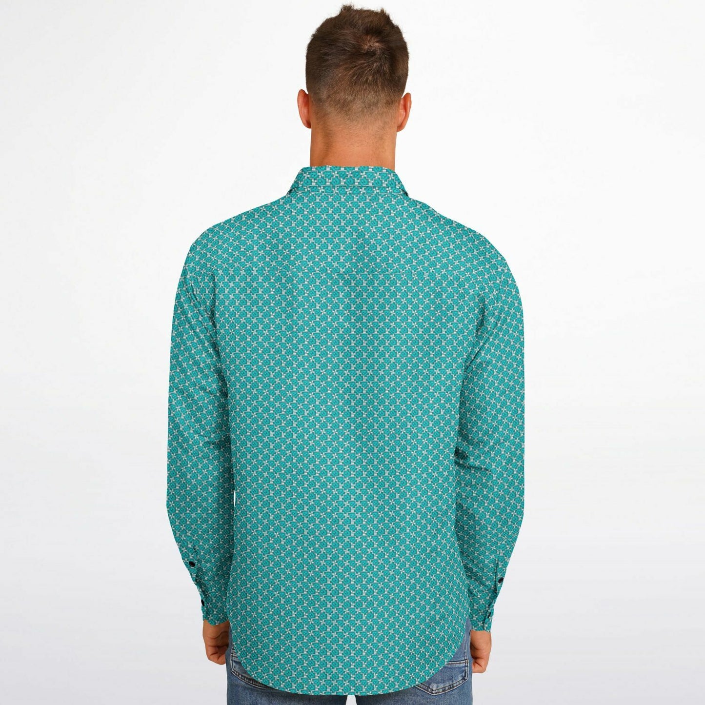 Seamless Minimalist Pattern Long Sleeve Button Down Shirt - AOP