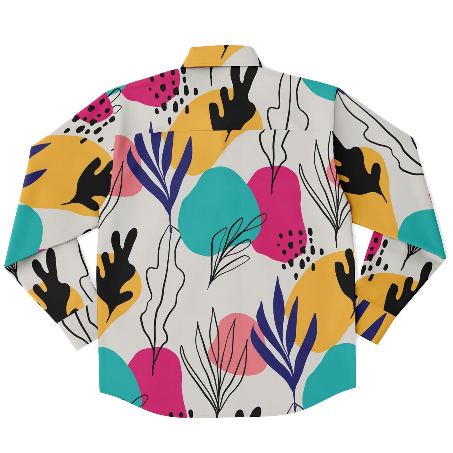 Abstract Floral Colored Pattern Long Sleeve Button Down Shirt - AOP
