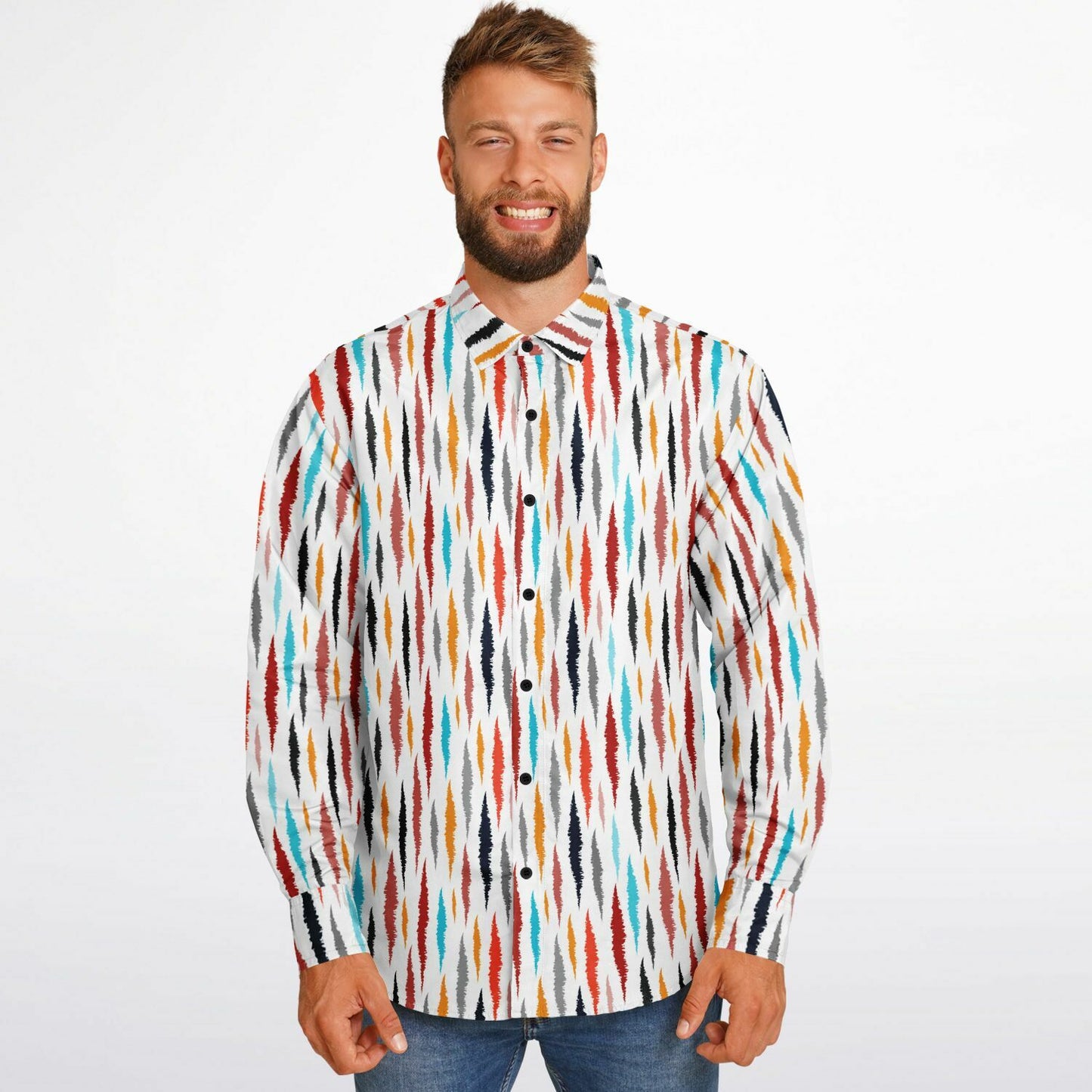 Colored Seamless Pattern Long Sleeve Button Down Shirt - AOP