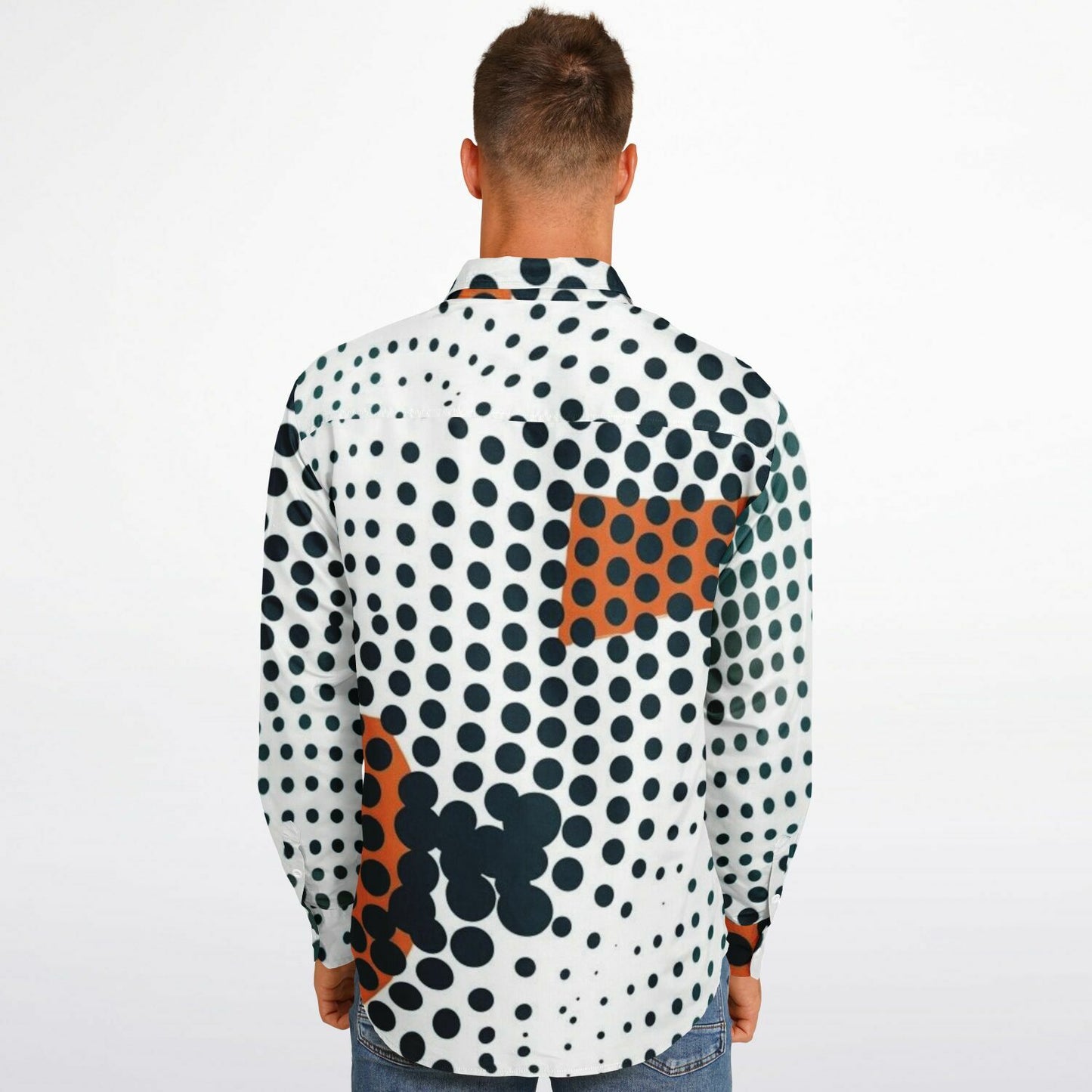 Impression Photo Pattern Long Sleeve Button Down Shirt - AOP
