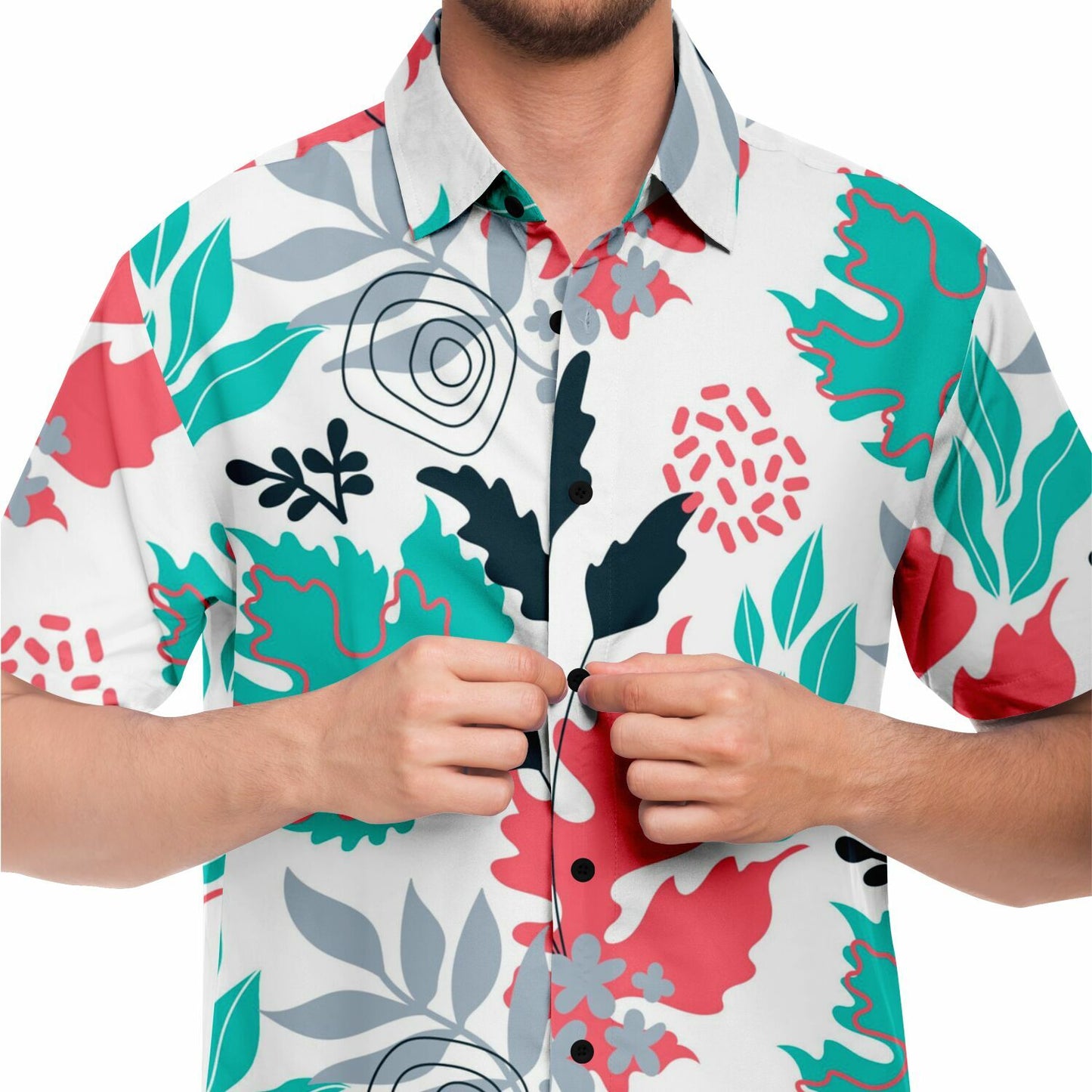 Floral Artwork Short Sleeve Button Down Shirt - AOP