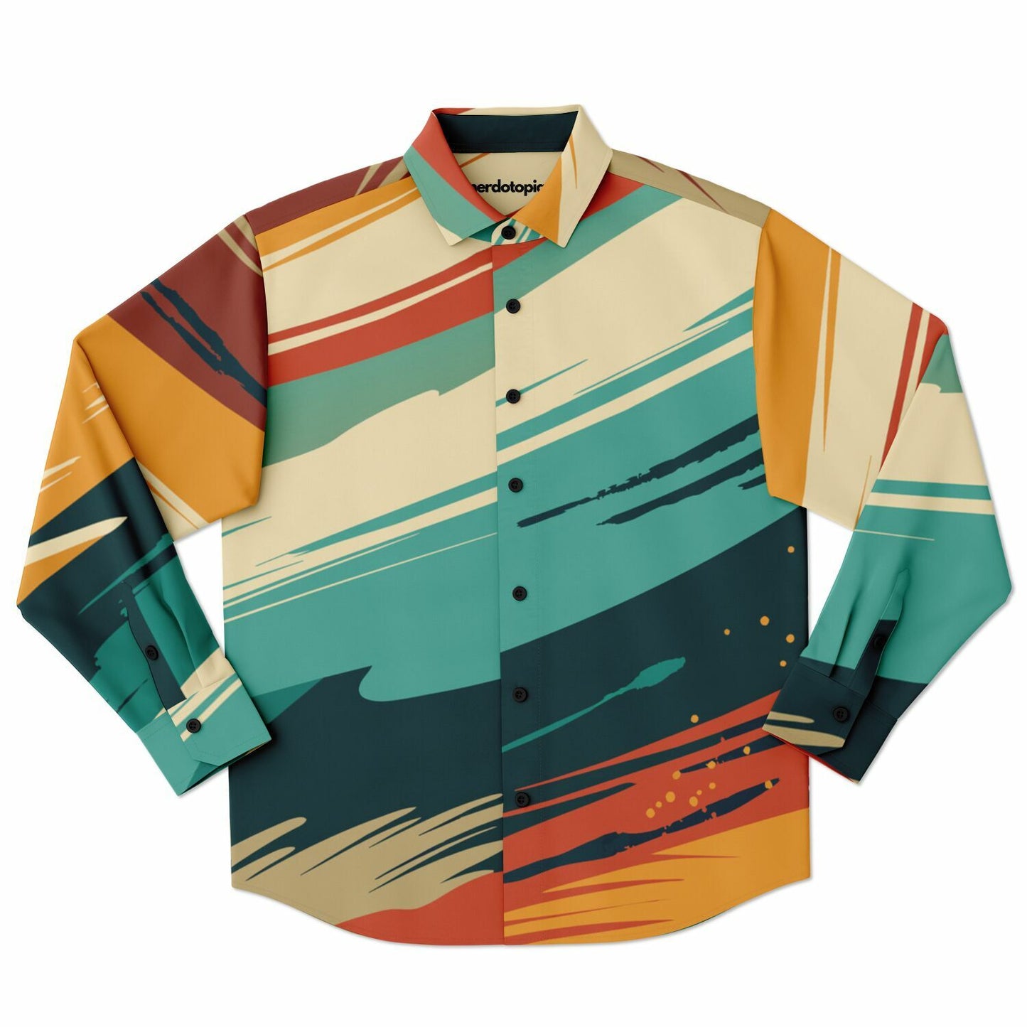 Abstract Paint stroke Long Sleeve Button Down Shirt - AOP