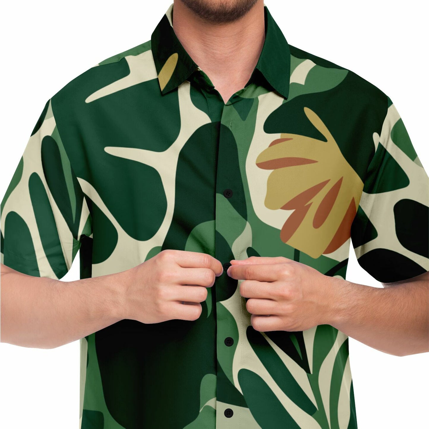 Floral Pattern Short Sleeve Button Down Shirt - AOP