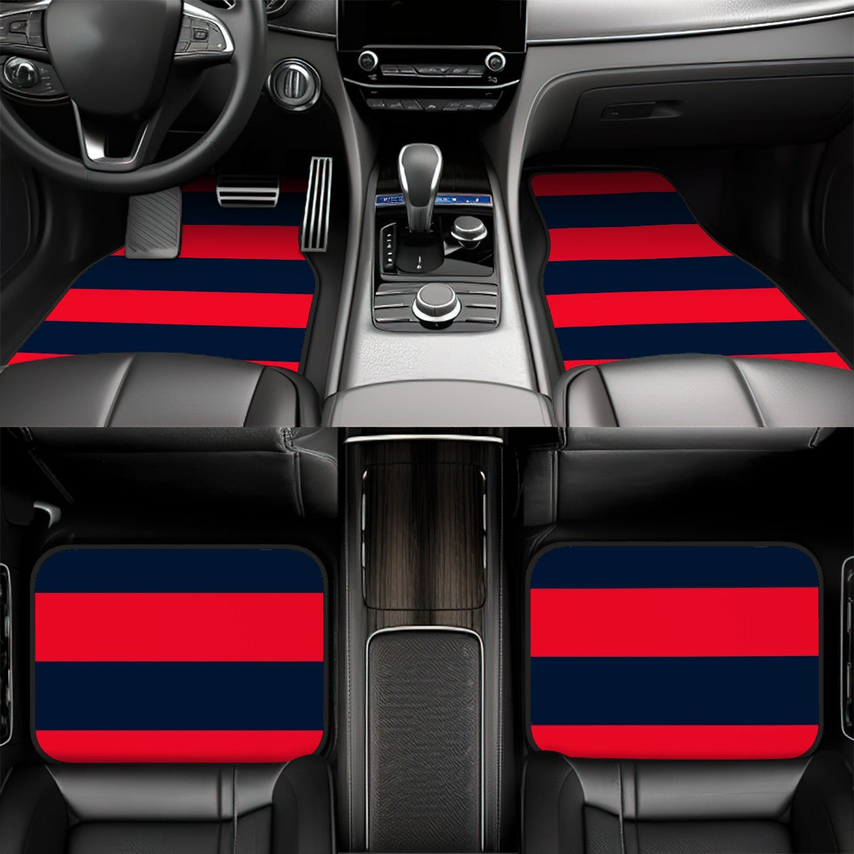 Red & Navy Stripes Automotive Floor Mats