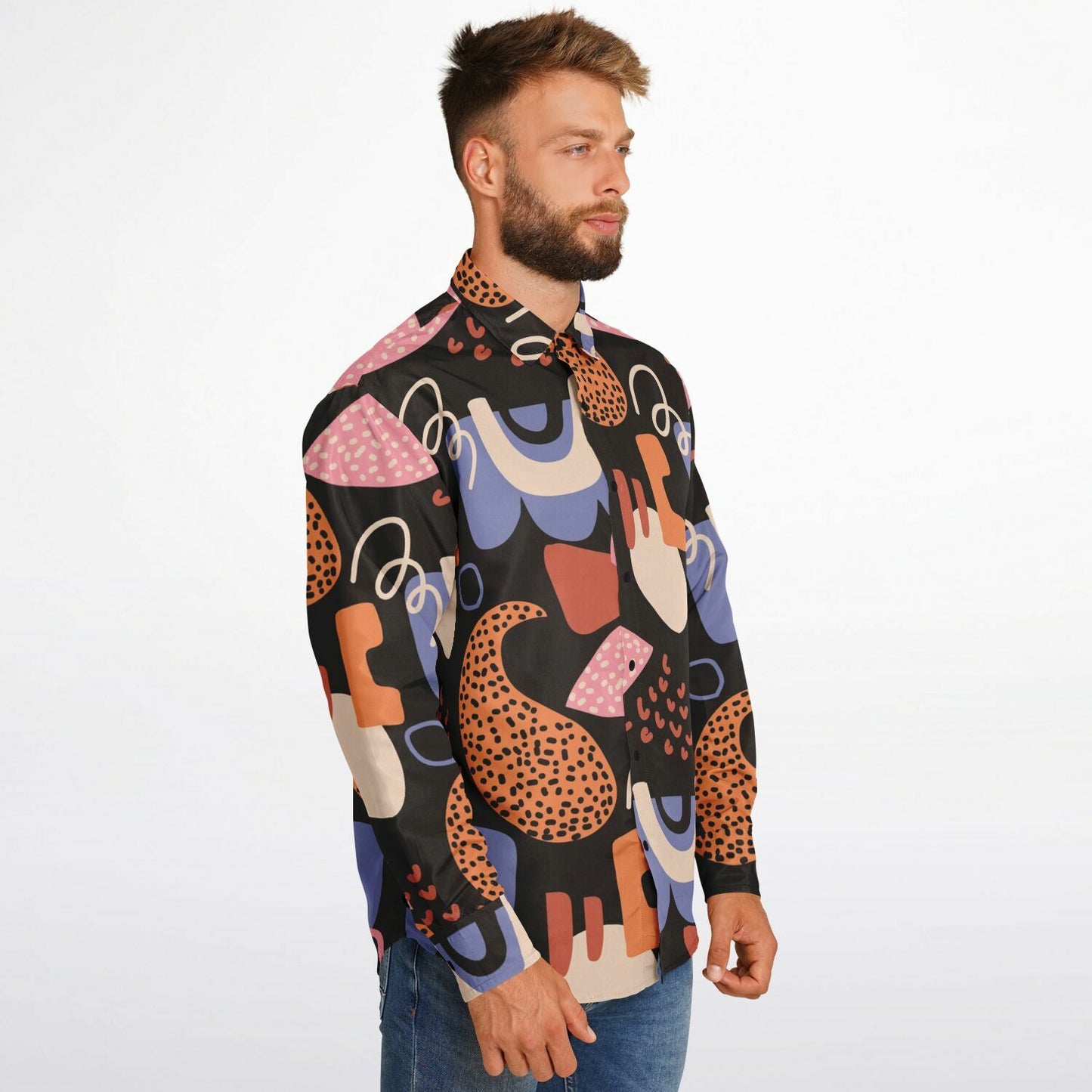 Abstract Flat Artwork Long Sleeve Button Down Shirt - AOP