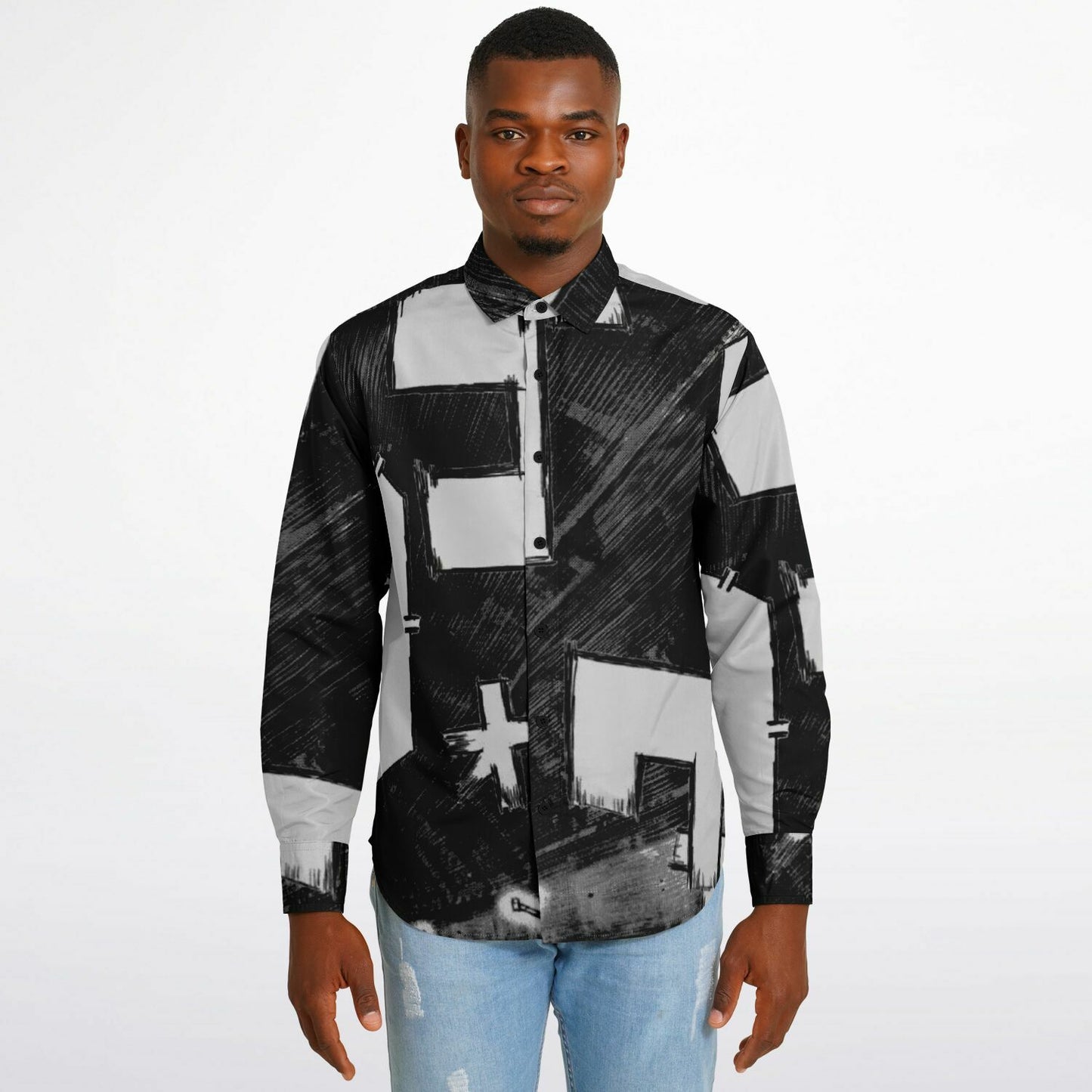 Bimmer Supra Illustration Long Sleeve Button Down Shirt - AOP