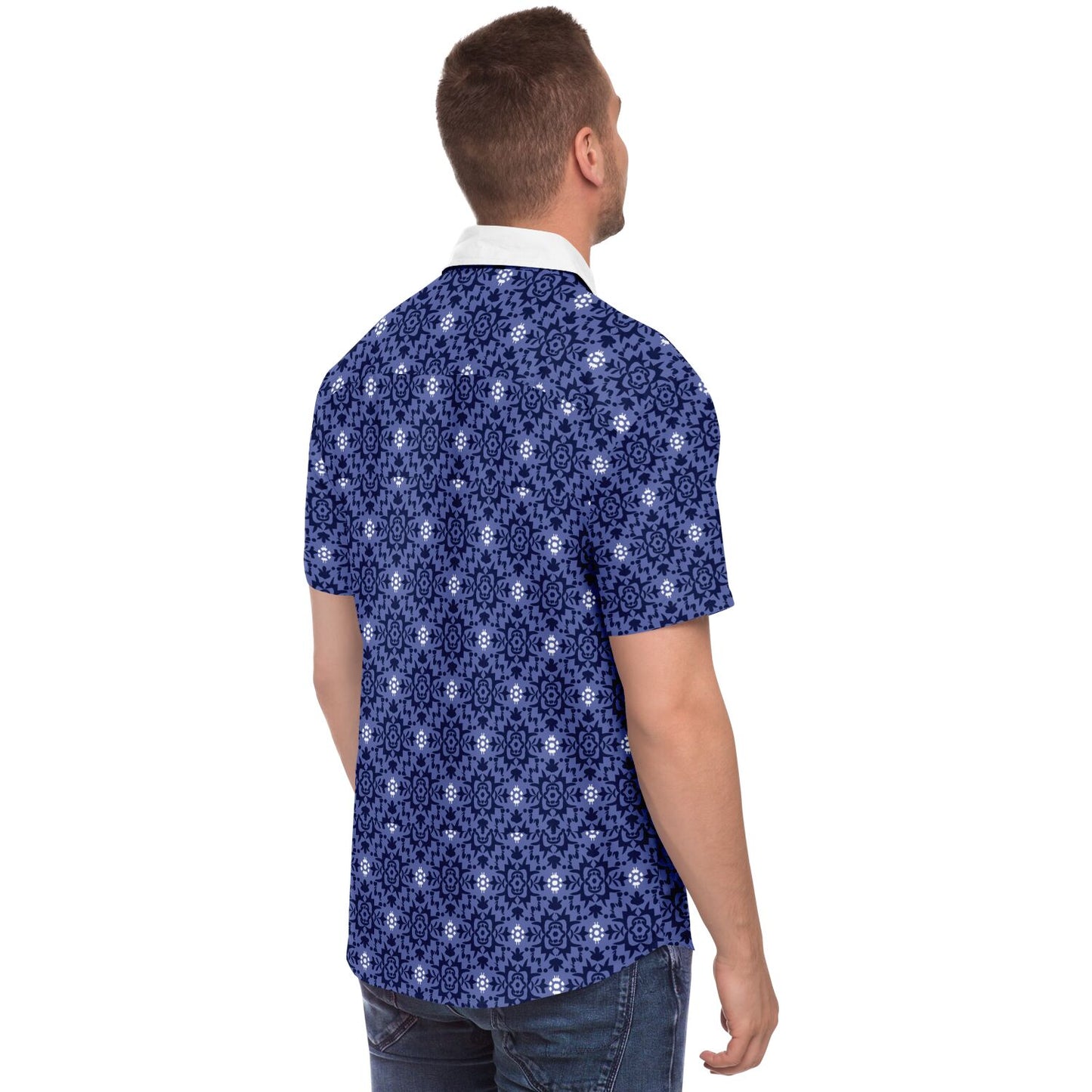 Purple Floral Seamless Pattern Short Sleeve Button Down Shirt - AOP