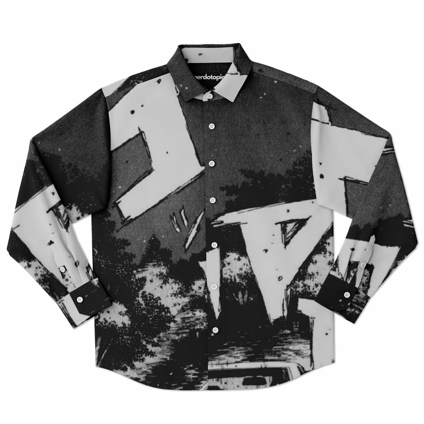 Initial D Illustration Long Sleeve Button Down Shirt - AOP