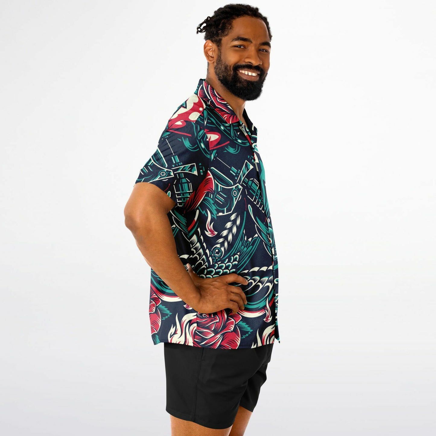 Floral Pattern Spread Collar Short Sleeve Shirt