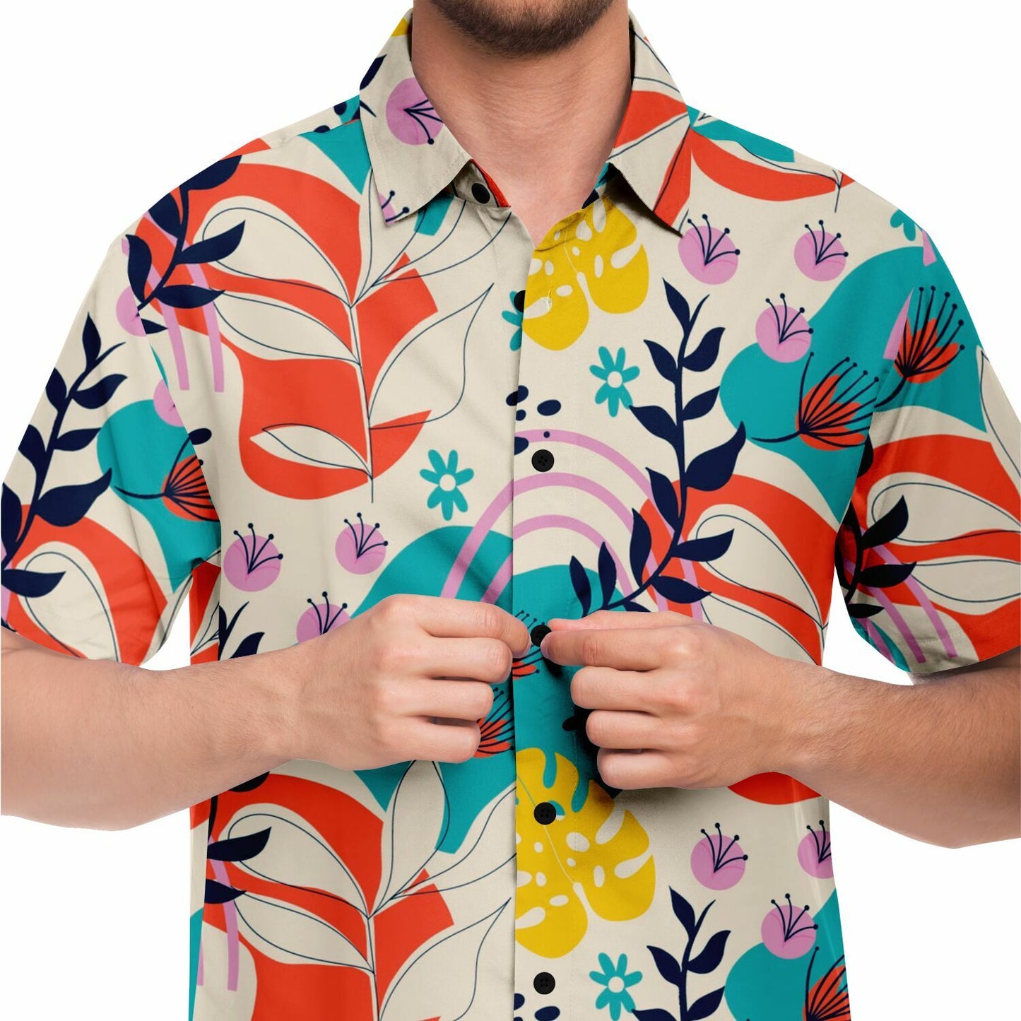 Floral Painting Short Sleeve Button Down Shirt - AOP