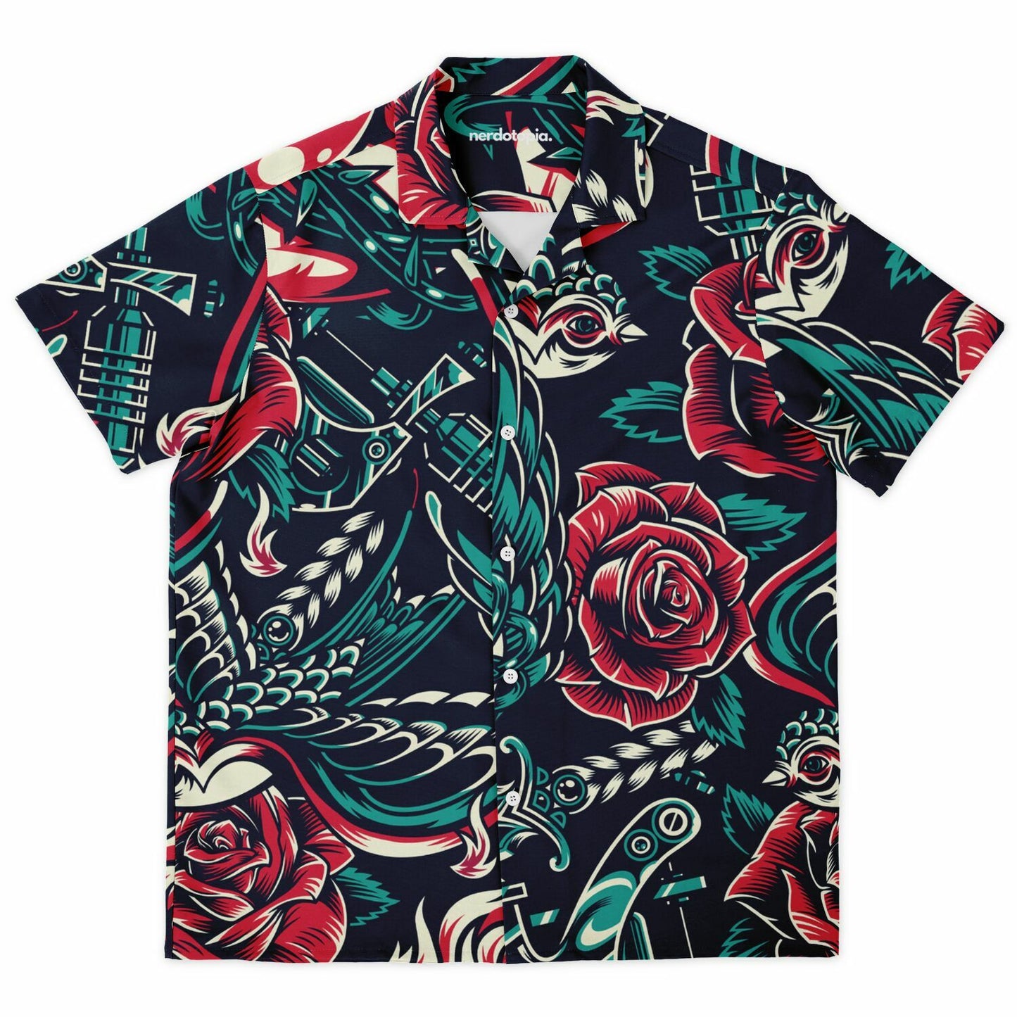 Floral Pattern Spread Collar Short Sleeve Shirt