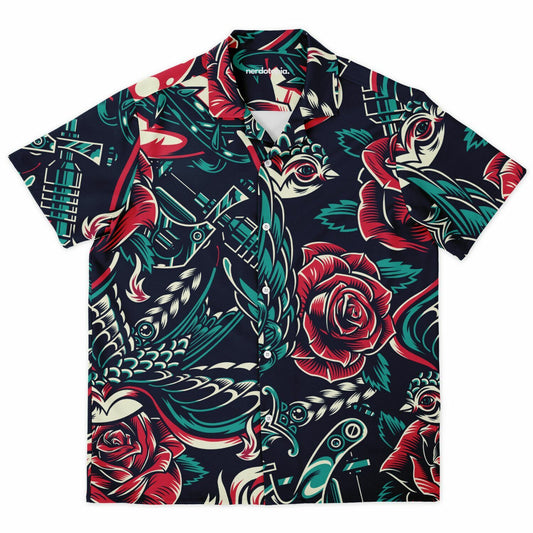 Floral Pattern Spread Collar Short Sleeve Shirt