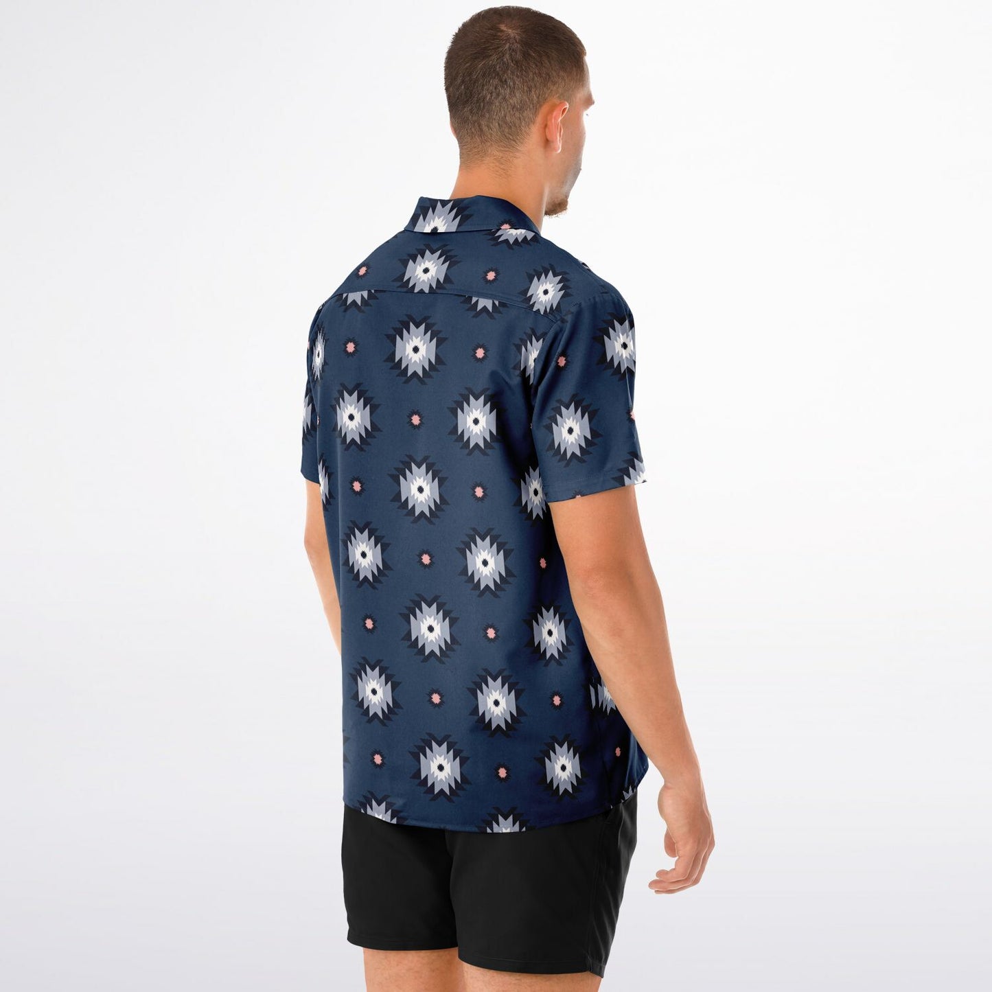 Aztec Pattern Spread Collar Short Sleeve Shirt