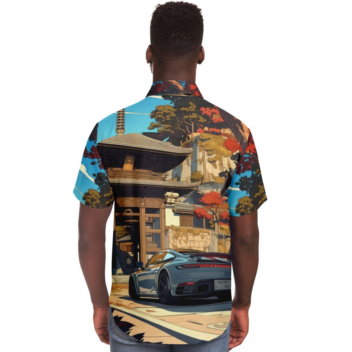 Turbo S Illustration Art Short Sleeve Button Down Shirt - AOP
