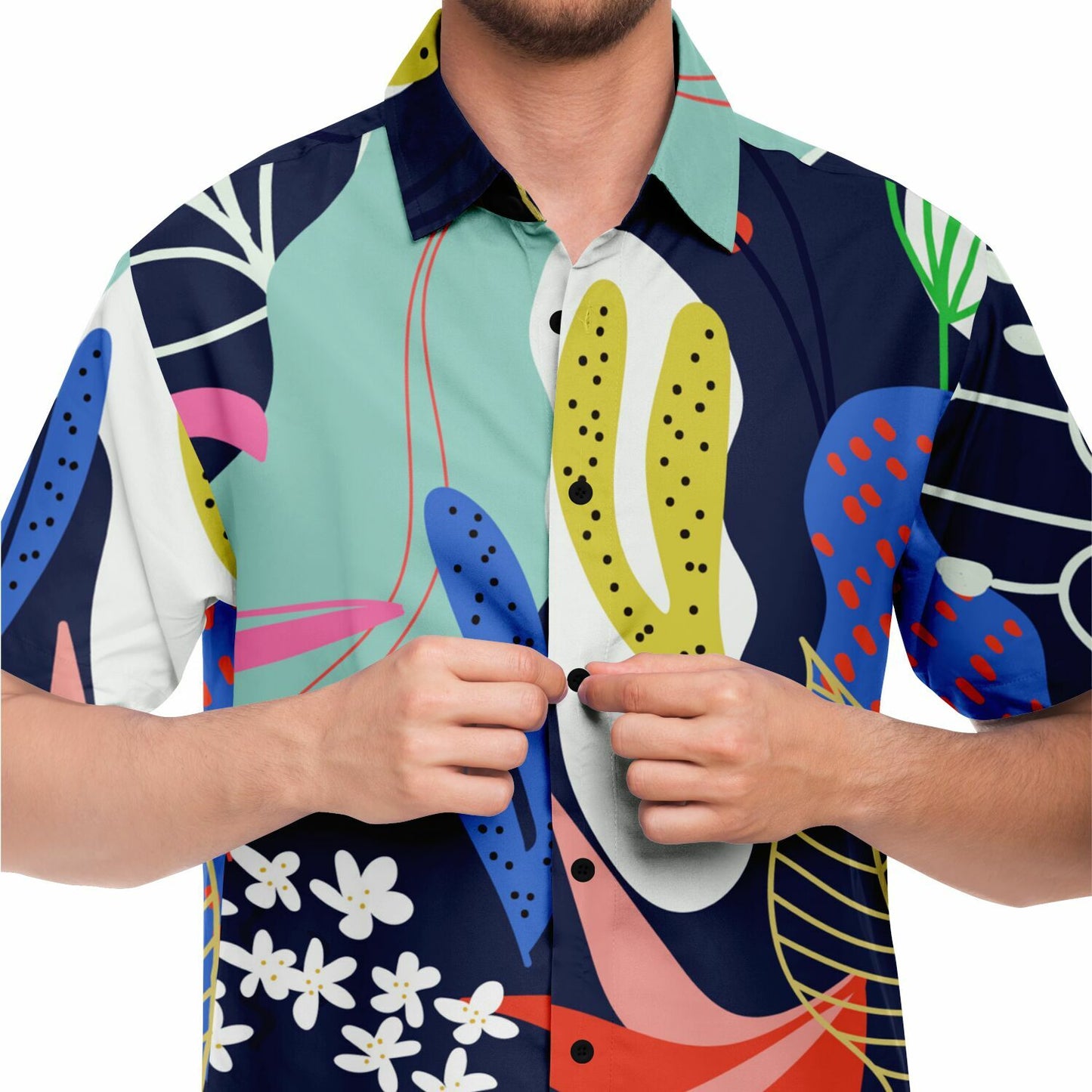 Floral Garden Hand Drawing Short Sleeve Button Down Shirt - AOP