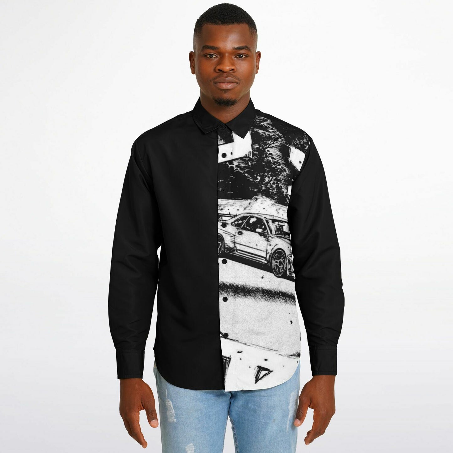 BW JDM Art Long Sleeve Button Down Shirt - AOP