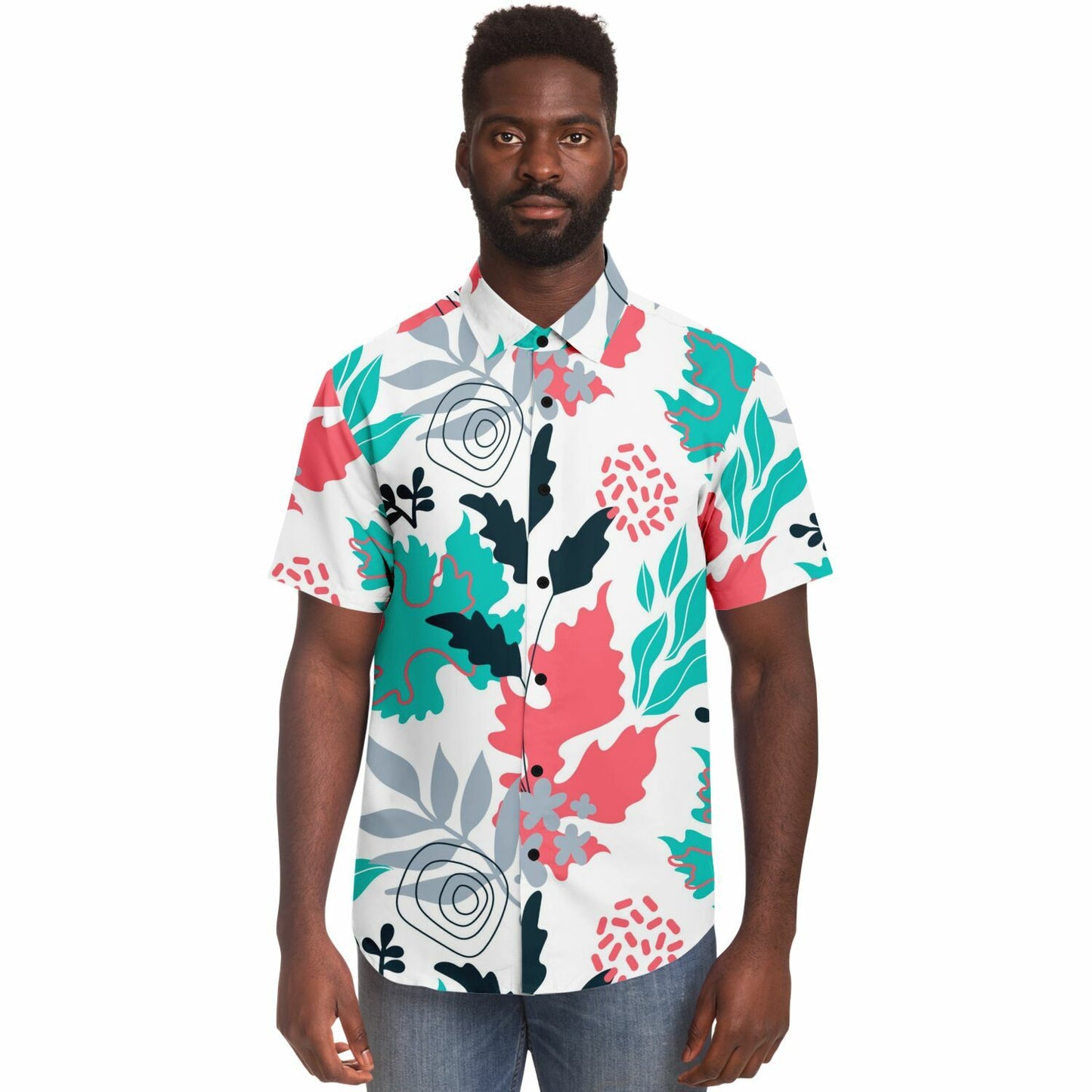 Floral Artwork Short Sleeve Button Down Shirt - AOP