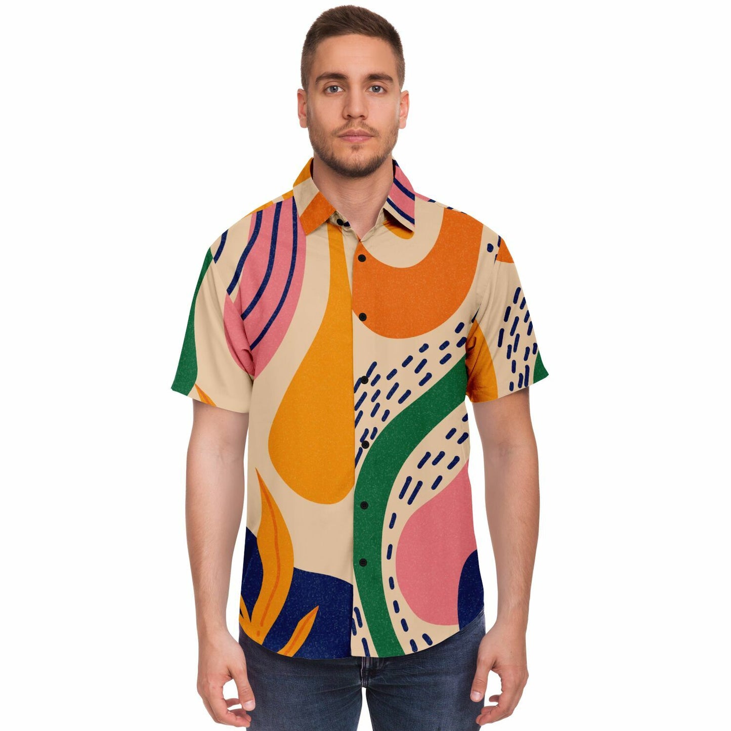Abstract Artwork Short Sleeve Button Down Shirt - AOP