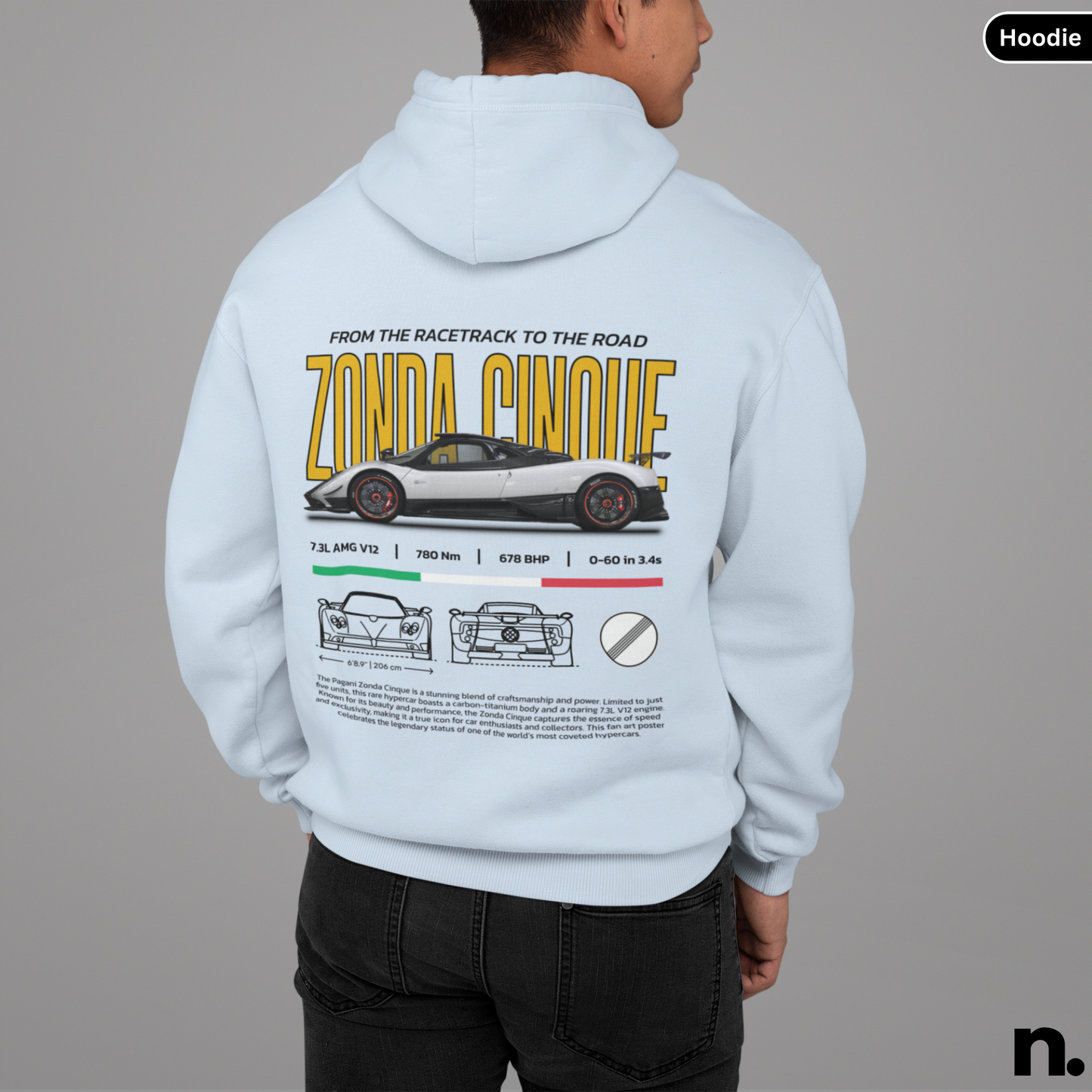 Zonda Hypercar Poster Style Hoodie