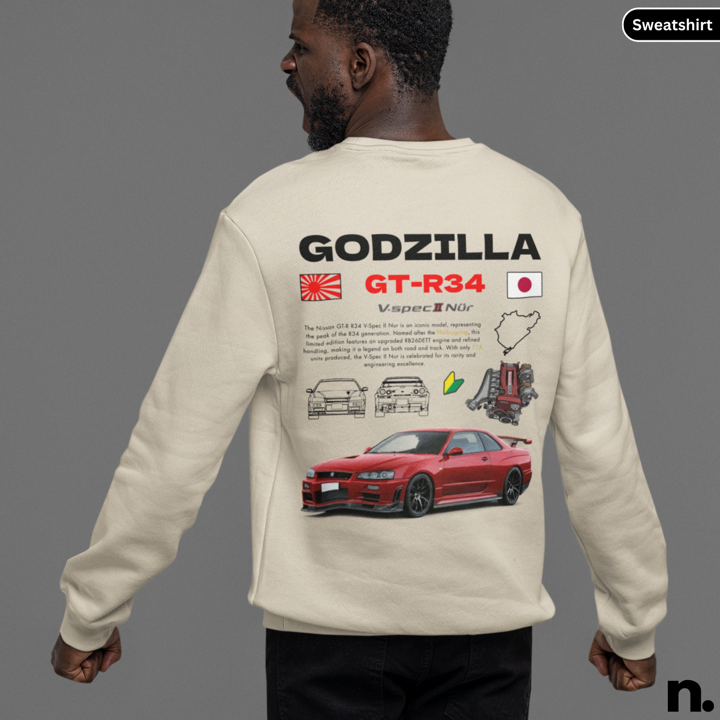 Godzilla GTR R34 Nurburging Poster Style Unisex Sweatshirt