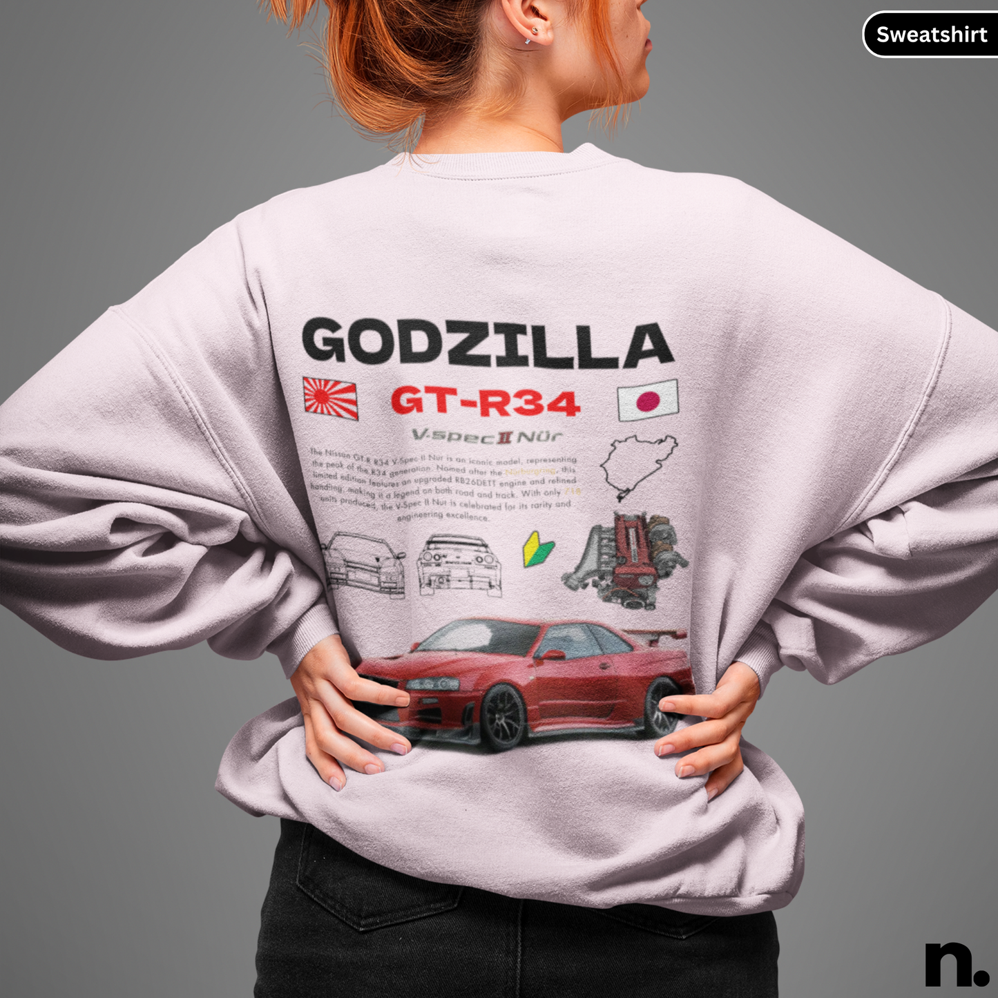 Godzilla GTR R34 Nurburging Poster Style Unisex Sweatshirt