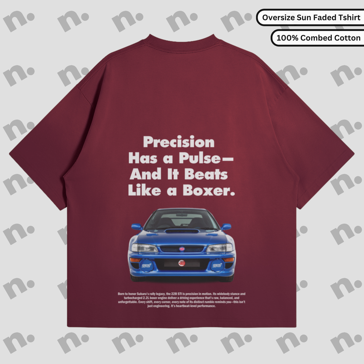 Sunfaded, vintage-style t-shirt inspired by the iconic Subaru 22b STI, offering a laid-back, worn-in look with a cool automotive design.