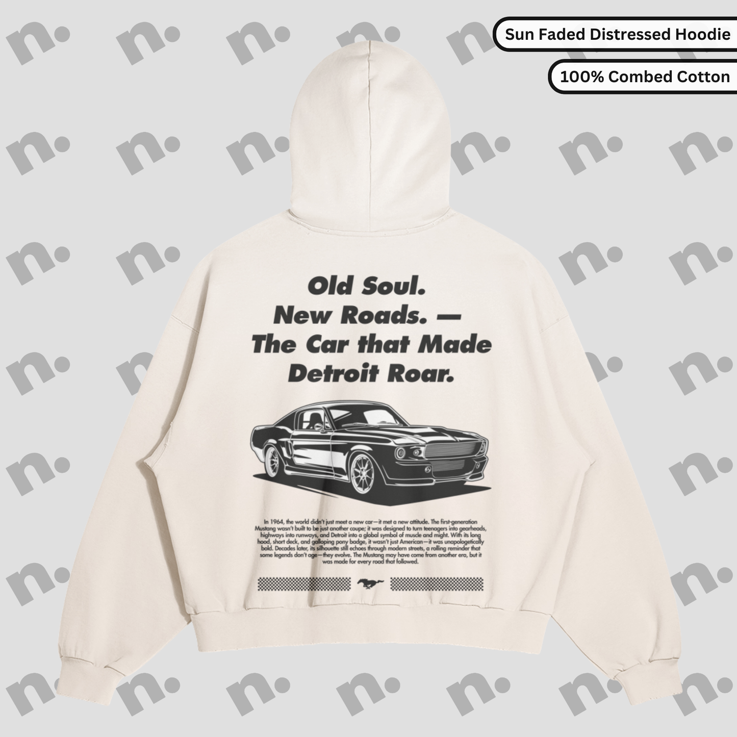 Old Soul Stang distressed premium hoodie – classic muscle car hoodie with vintage wash and streetwear style