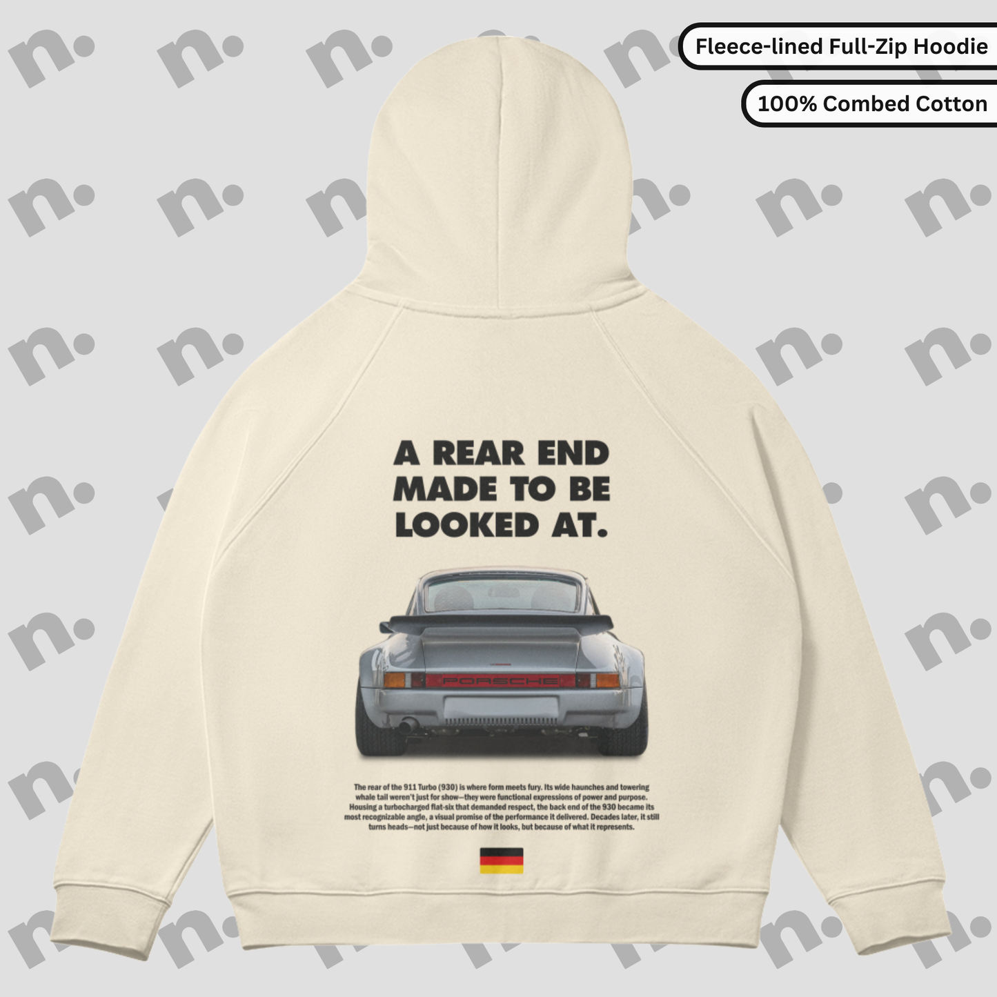 Porsche 930 Turbo rearview full zip hoodie – premium zip-up hoodie featuring classic turbocharged Porsche styling