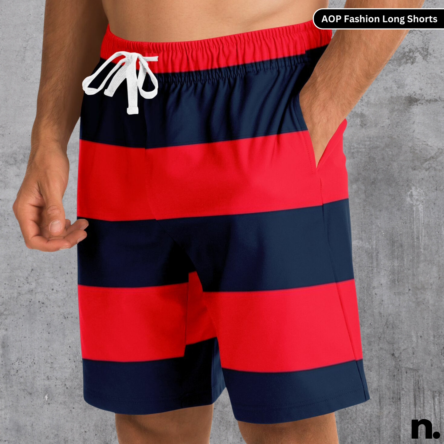 Red & Navy Stripes Long Shorts