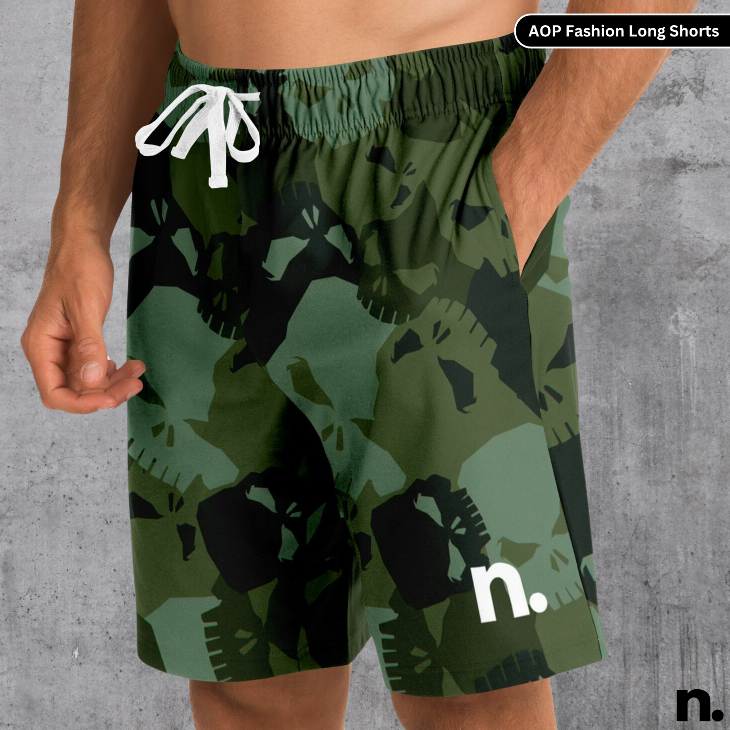 Skulls Camo Pattern Nerdotopia Fashion Long Shorts