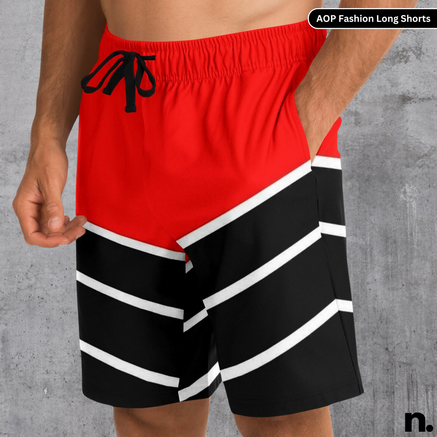 Red Black Racing Pattern Long Shorts