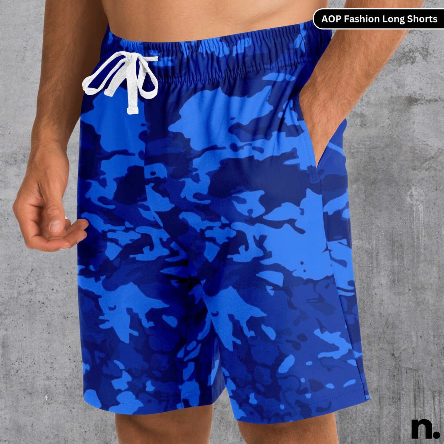 Blue Camo Pattern Long Shorts