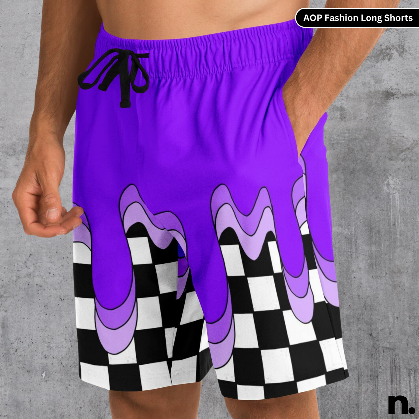 Purple Drip Pattern Streetwear Long Shorts