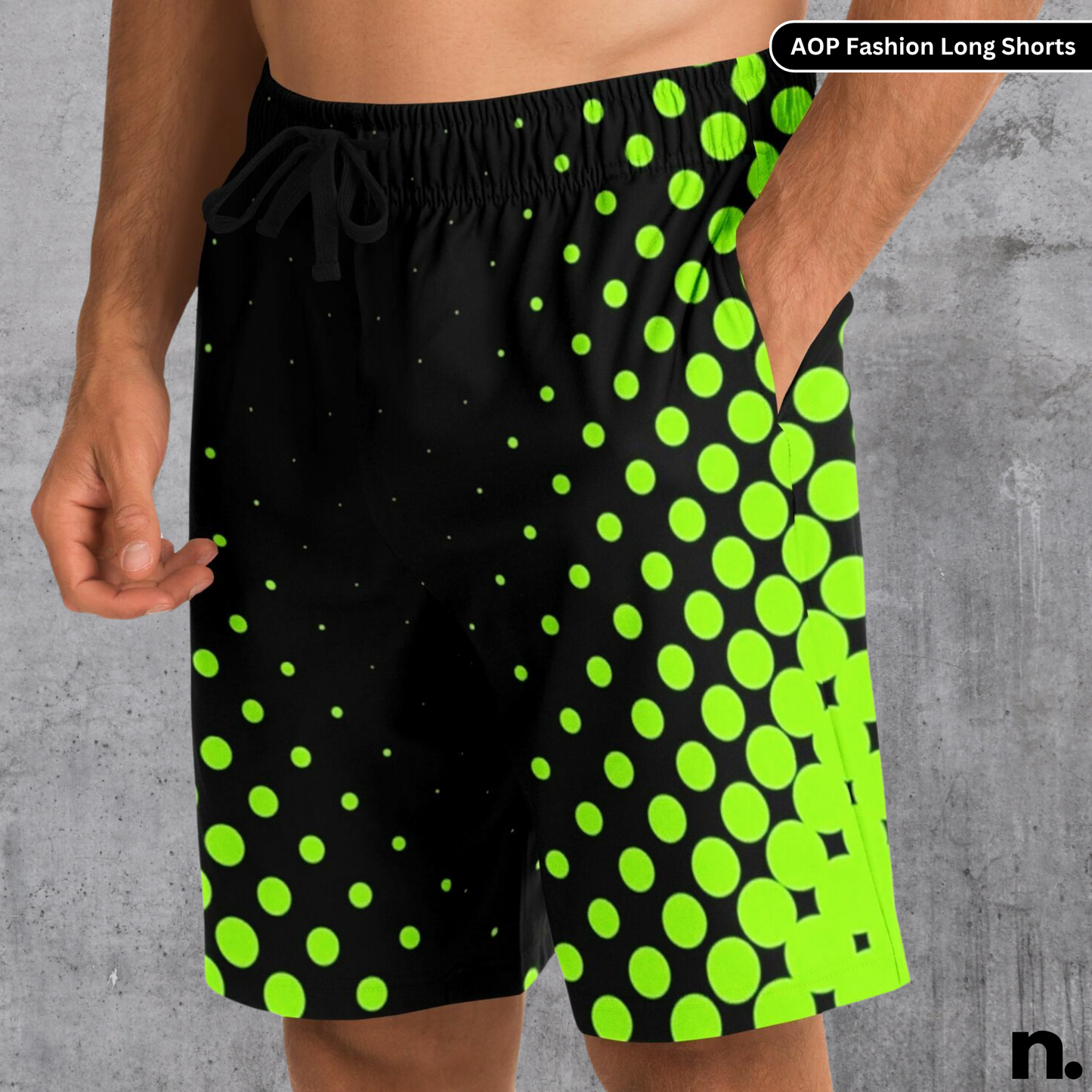 Green Black Pattern Long Shorts