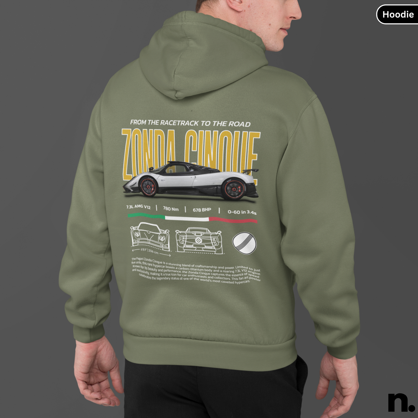 Zonda Hypercar Poster Style Hoodie