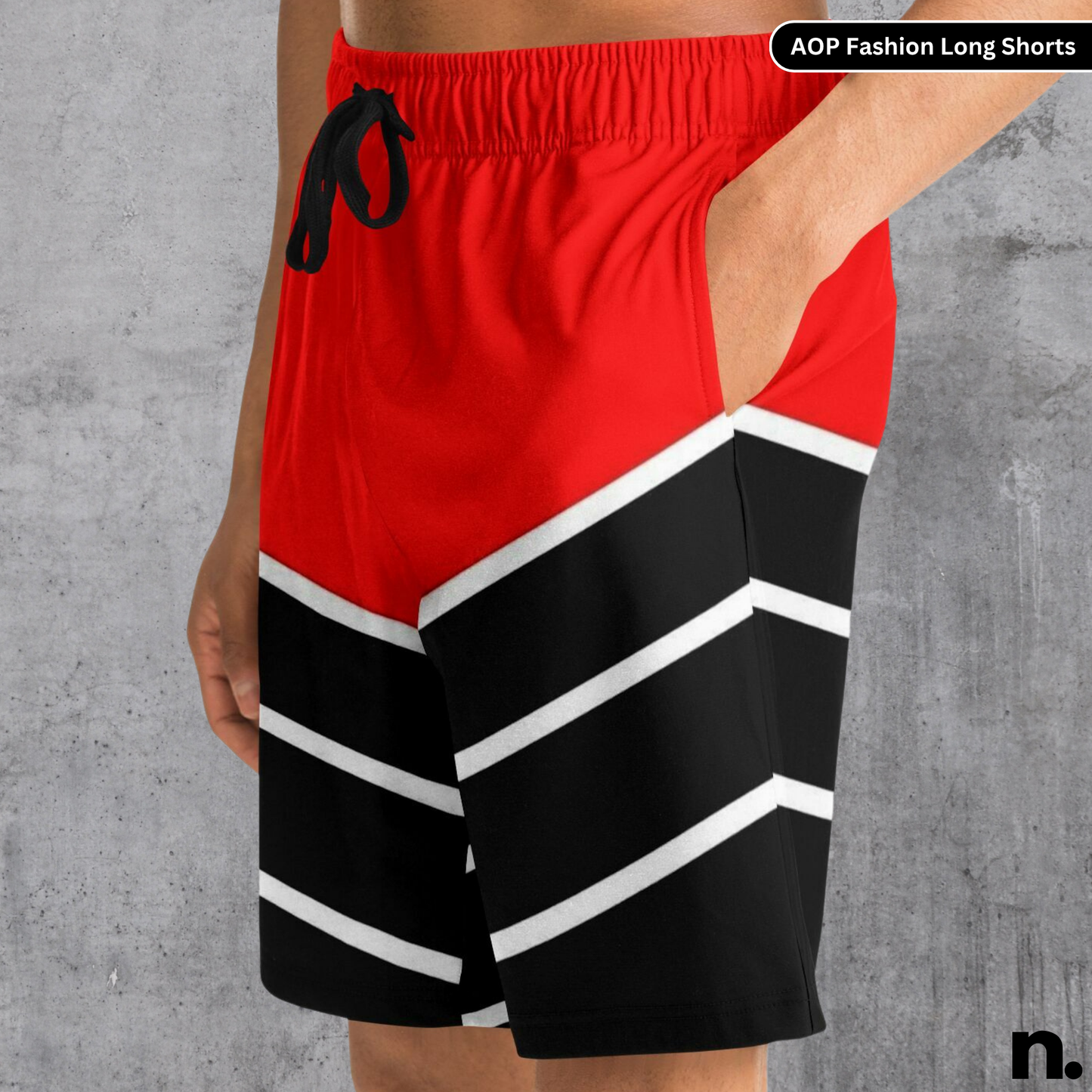 Red Black Racing Pattern Long Shorts
