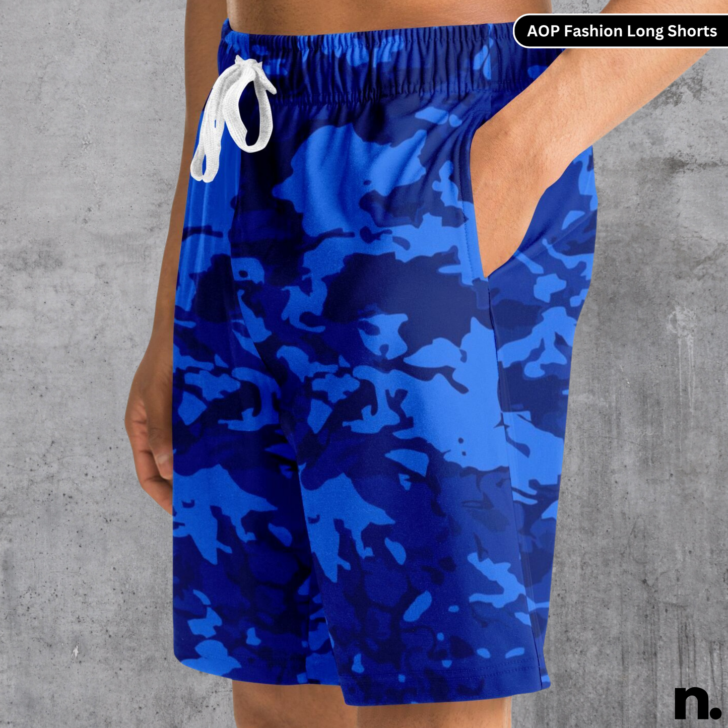 Blue Camo Pattern Long Shorts
