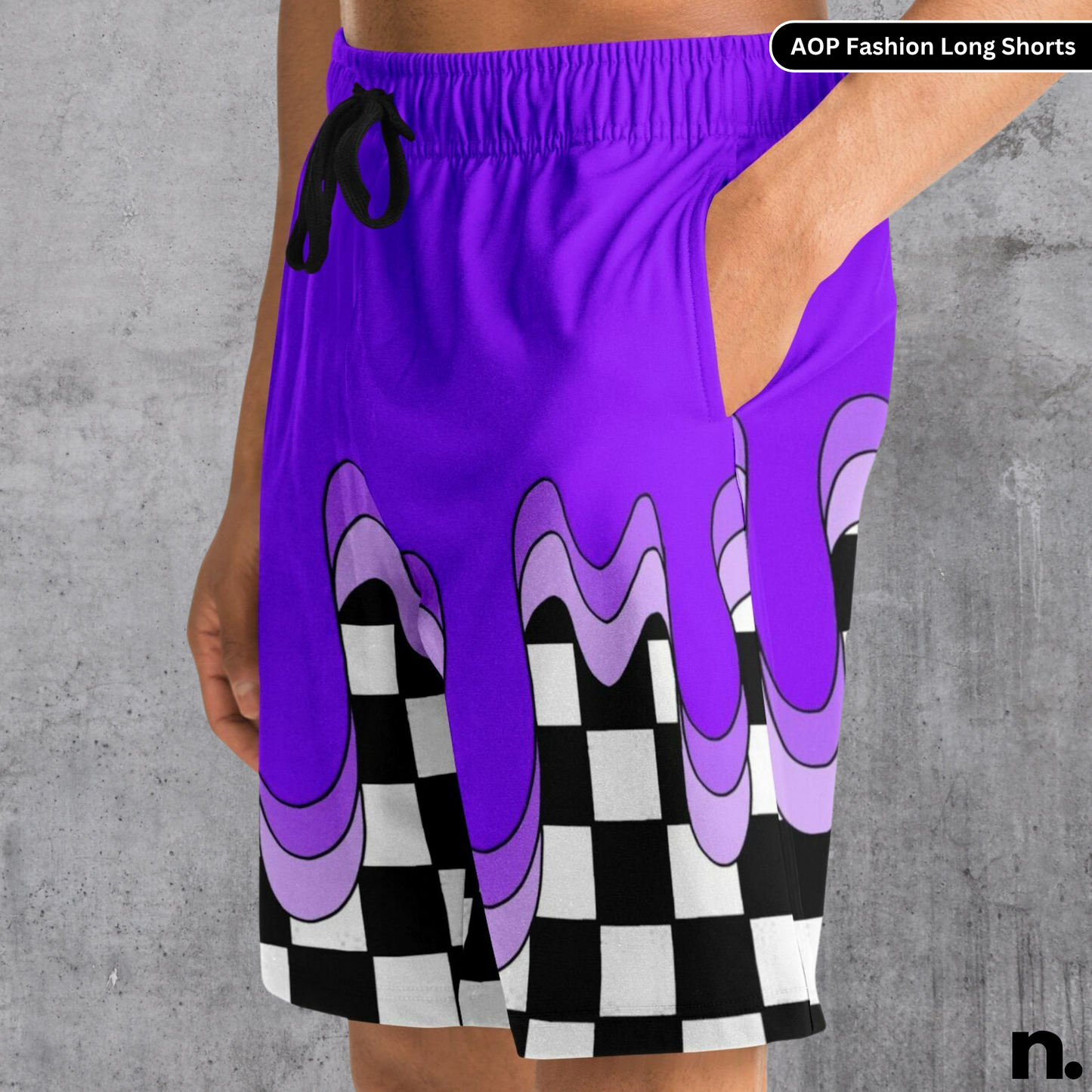 Purple Drip Pattern Streetwear Long Shorts