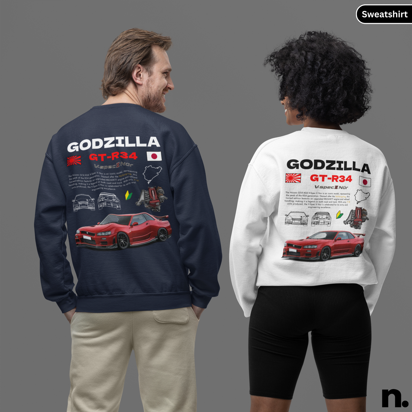 Godzilla GTR R34 Nurburging Poster Style Unisex Sweatshirt