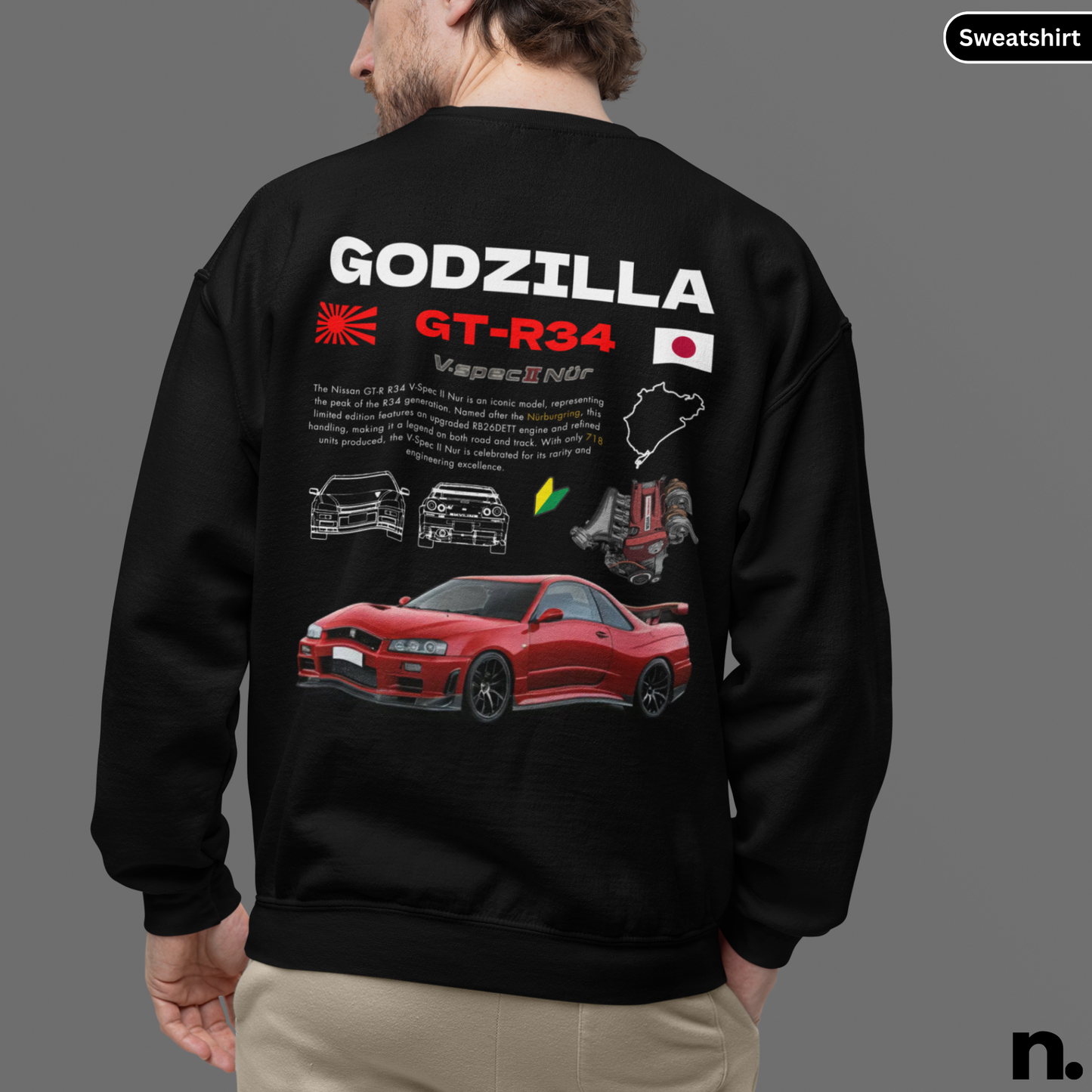 Godzilla GTR R34 Nurburging Poster Style Unisex Sweatshirt