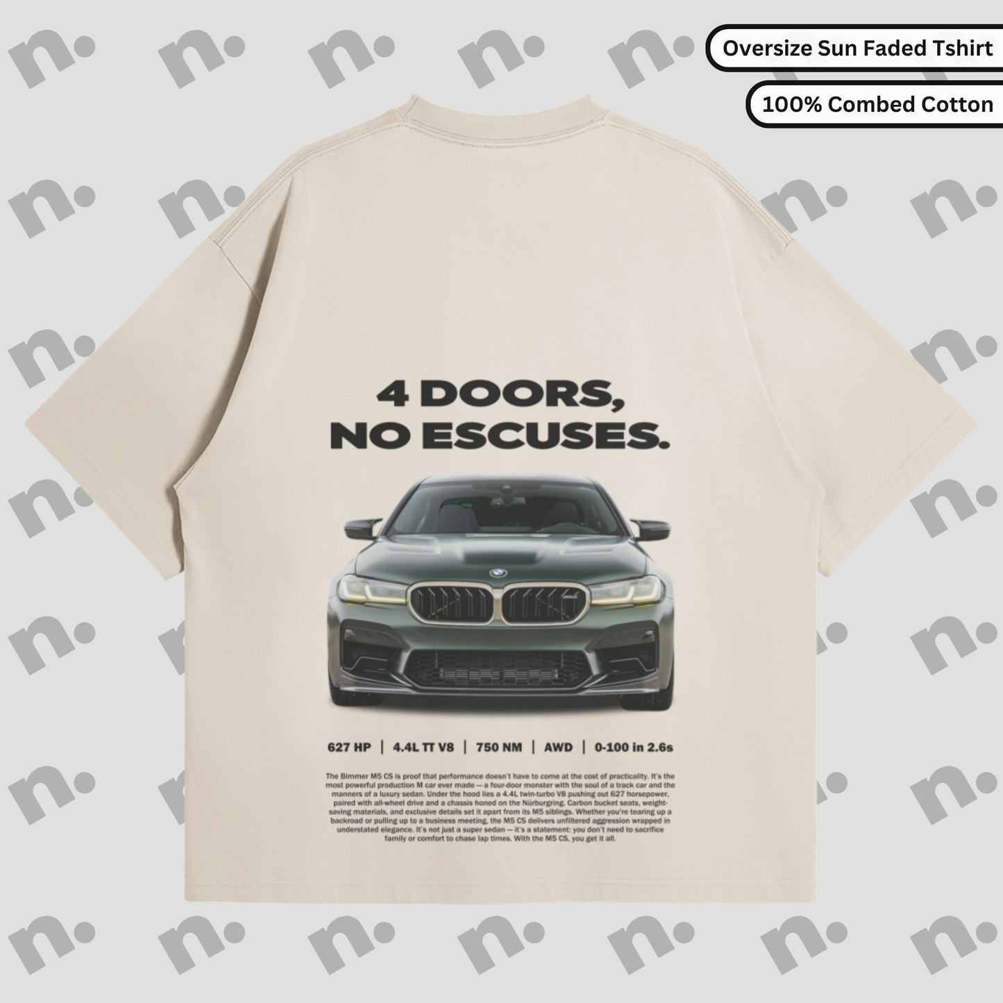 M5 CS Oversized Tee – “4 Doors, No Excuses.”