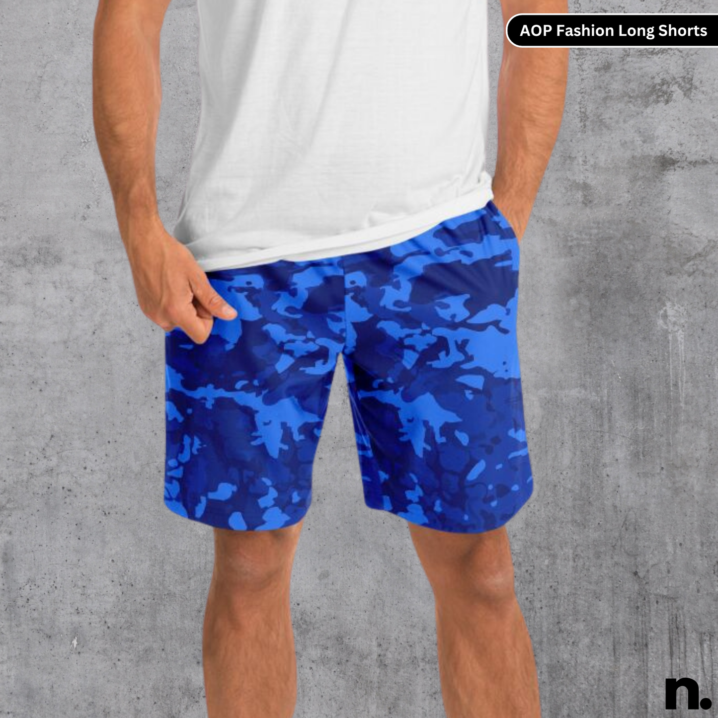 Blue Camo Pattern Long Shorts