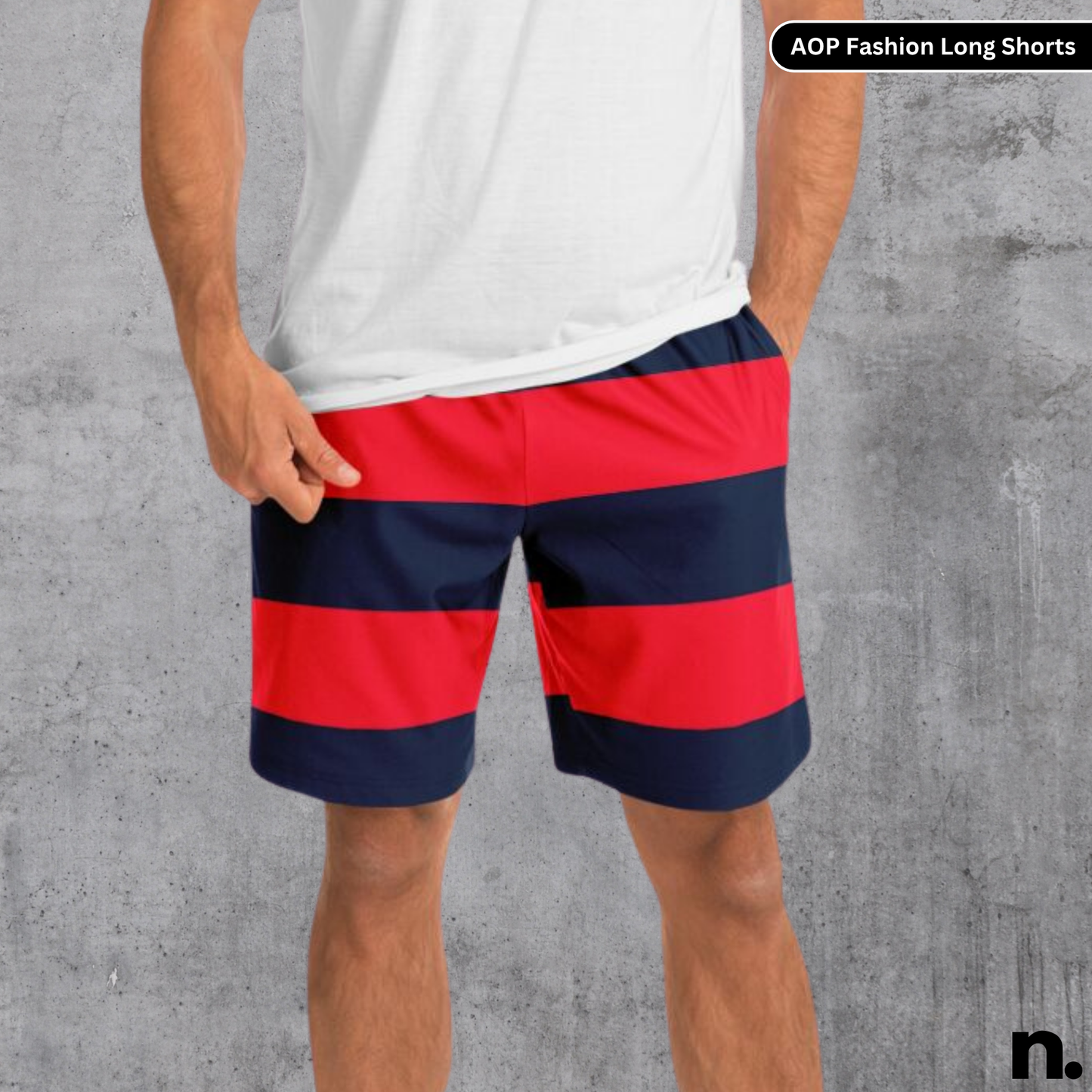 Red & Navy Stripes Long Shorts