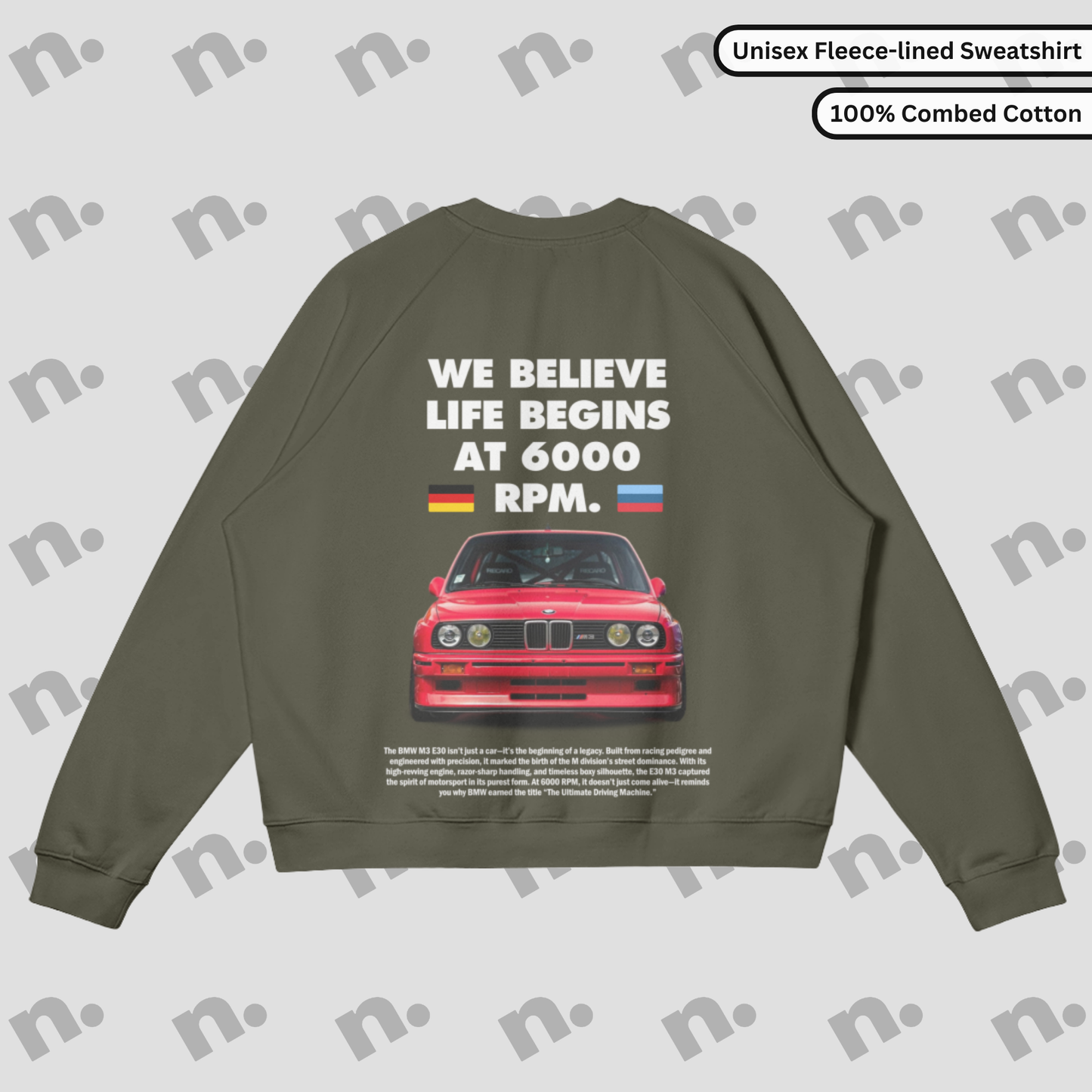 E30 M3 "Life Begins at 6000 RPM" Premium Sweatshirt