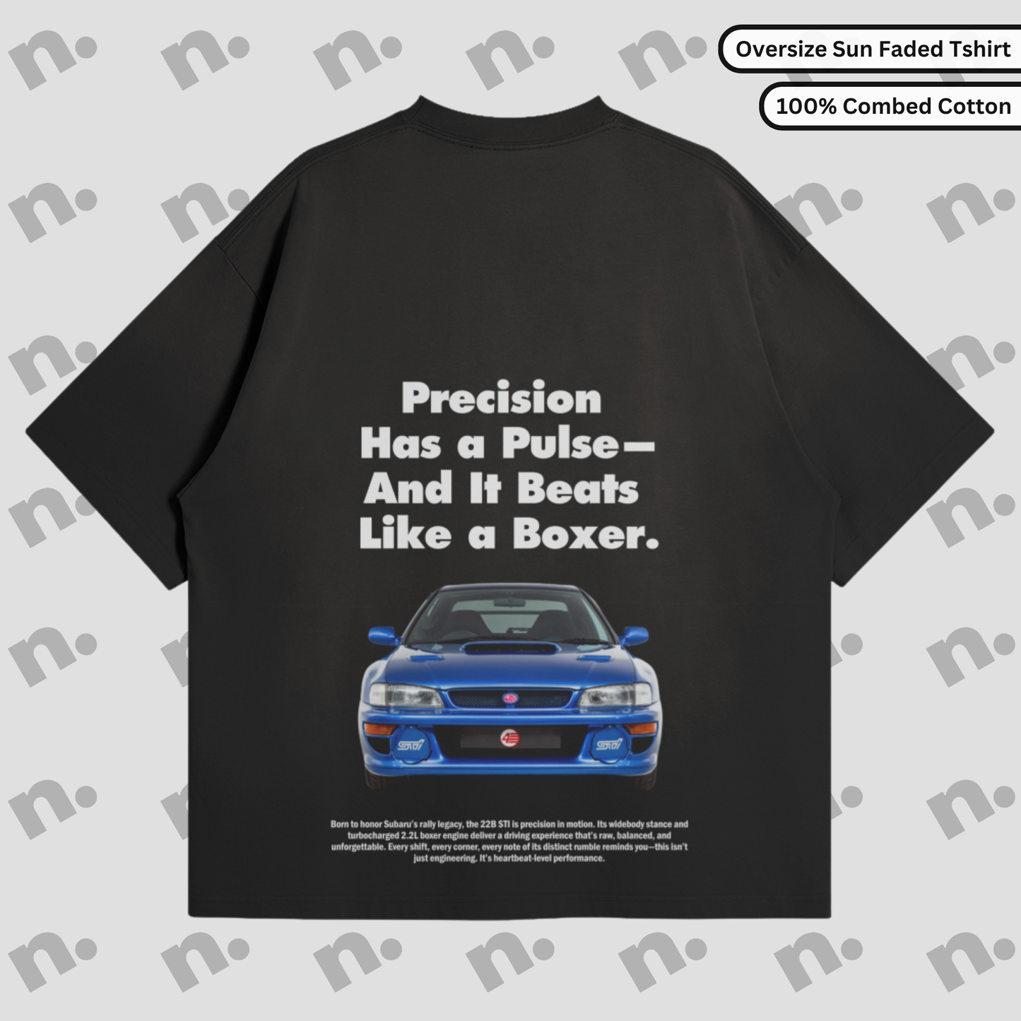 Sunfaded, vintage-style t-shirt inspired by the iconic Subaru 22b STI, offering a laid-back, worn-in look with a cool automotive design.