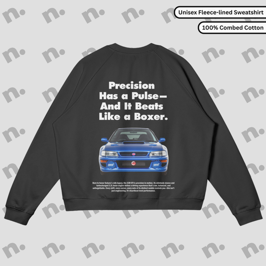 Premium fleece-lined sweatshirt inspired by the iconic Subaru 22b STI, featuring a comfortable and stylish automotive design for car enthusiasts.