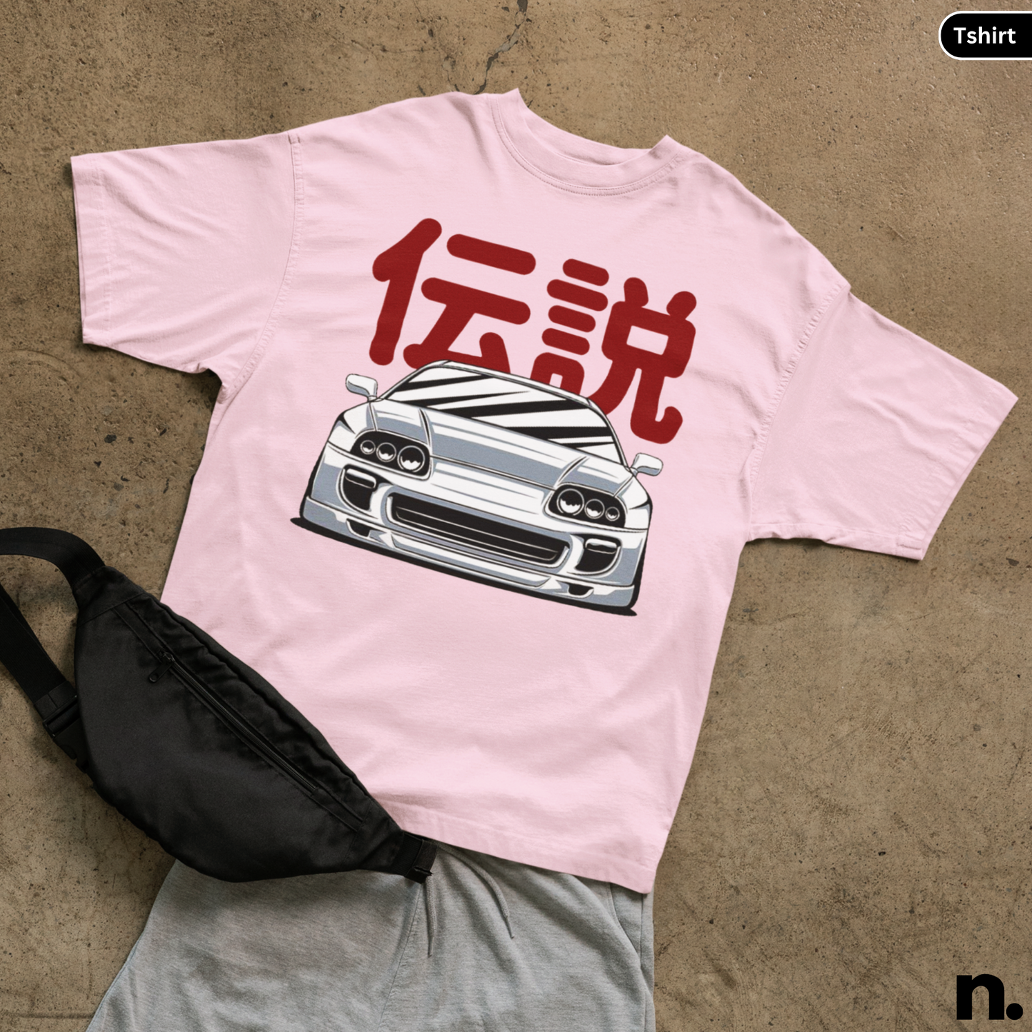 flat lay mockup of supra illustration tee in pink