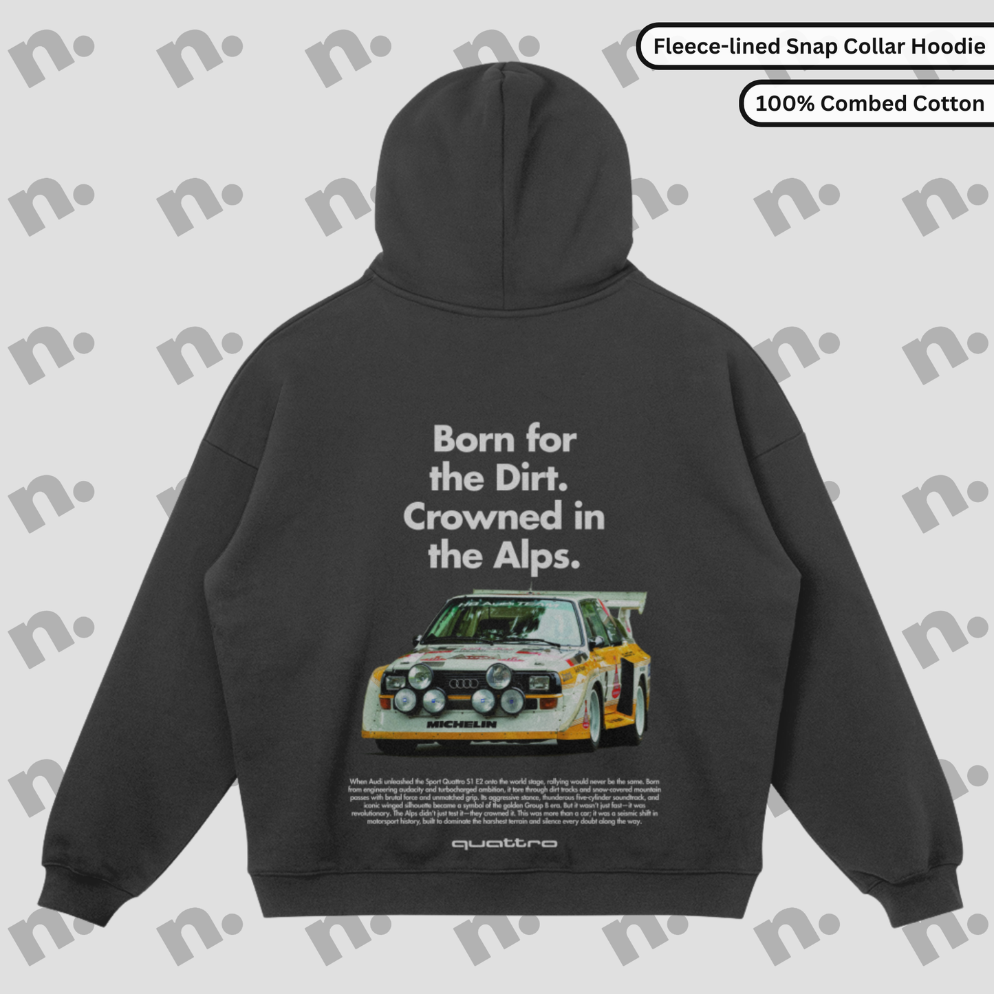 Crowned in the Alps Quattro Snap-Collar Fleece Hoodie – Premium fleece hoodie with a unique snap-collar design and alpine-inspired aesthetic.