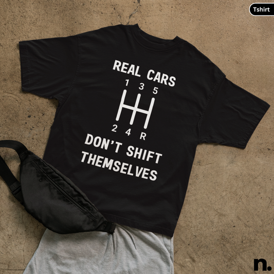 flat lay mockup of manual gearbox lover tee in black