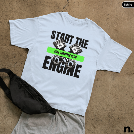 flat lay mockup of engine piston tee in light blue